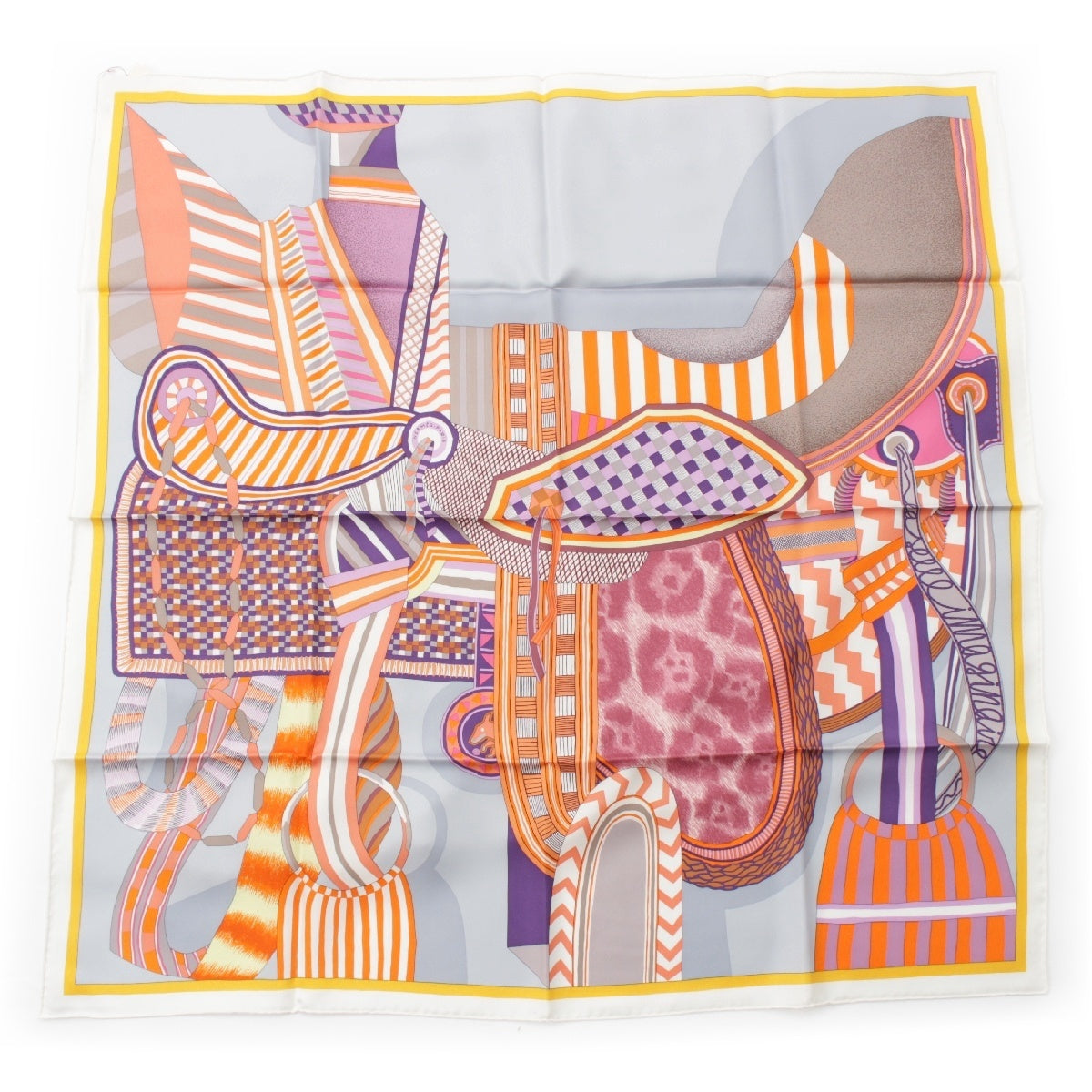 HERMES silk Carré 90 La Selle Imaginaire Imaginary Saddle scarf Blue orange