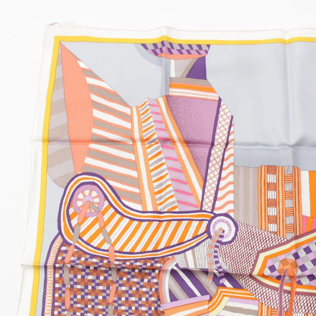 HERMES silk Carré 90 La Selle Imaginaire Imaginary Saddle scarf Blue orange