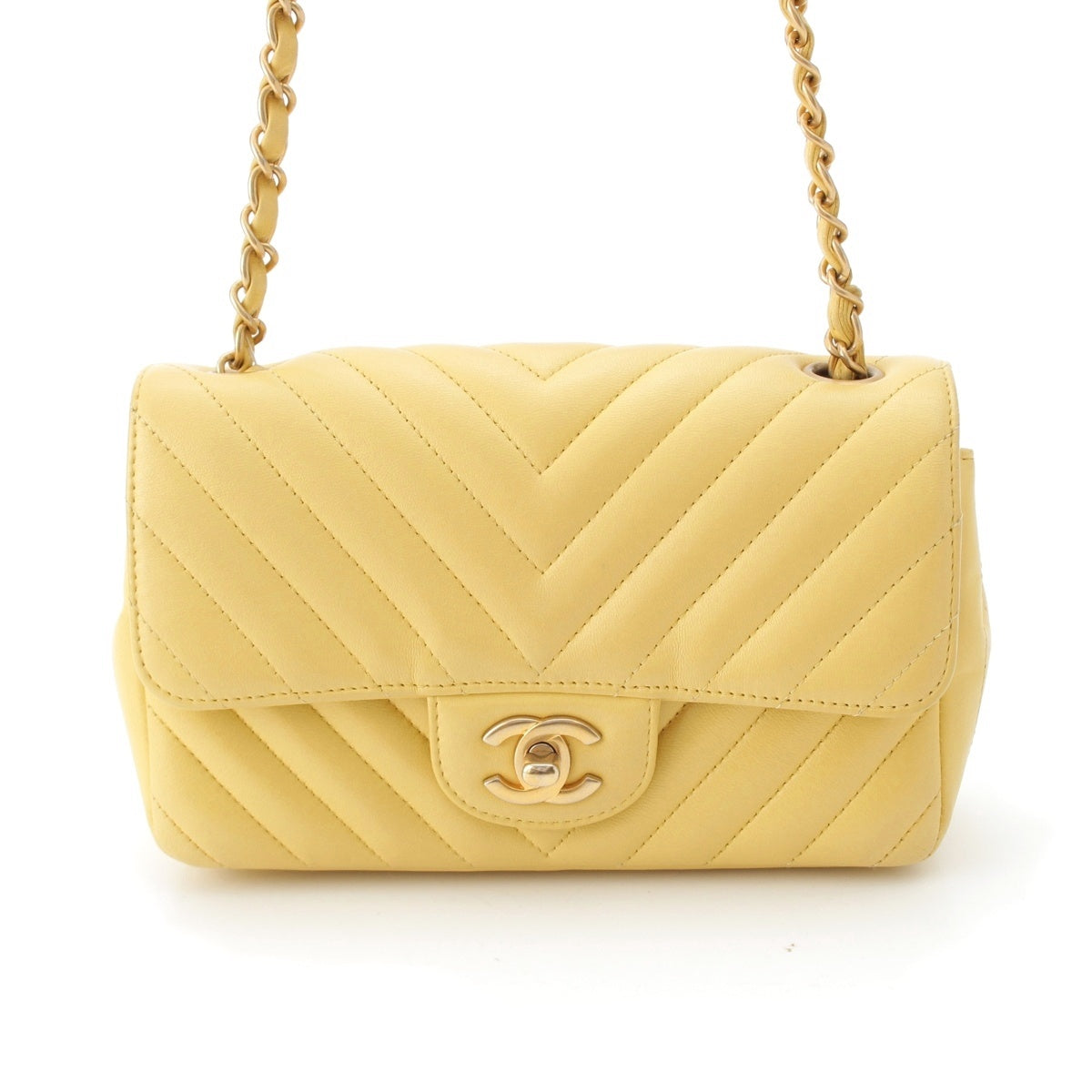 CHANEL V-Stitch Chevron lambskin Chain Shoulder Bag yellow