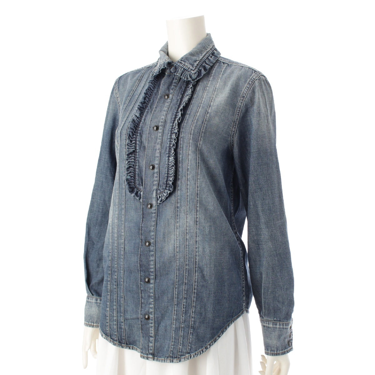SAINT LAURENT 21 years denim Frill Long sleeve shirt blouse tops 663871 blue L