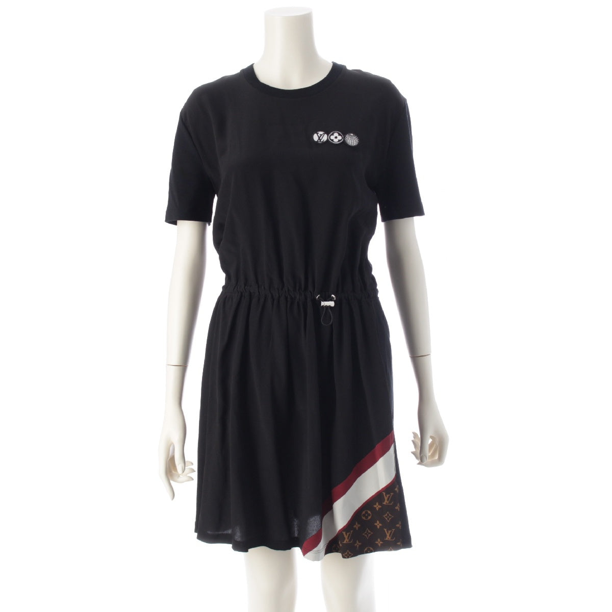 LOUIS VUITTON Cotton x silk Monogram Short Sleeve one piece black S