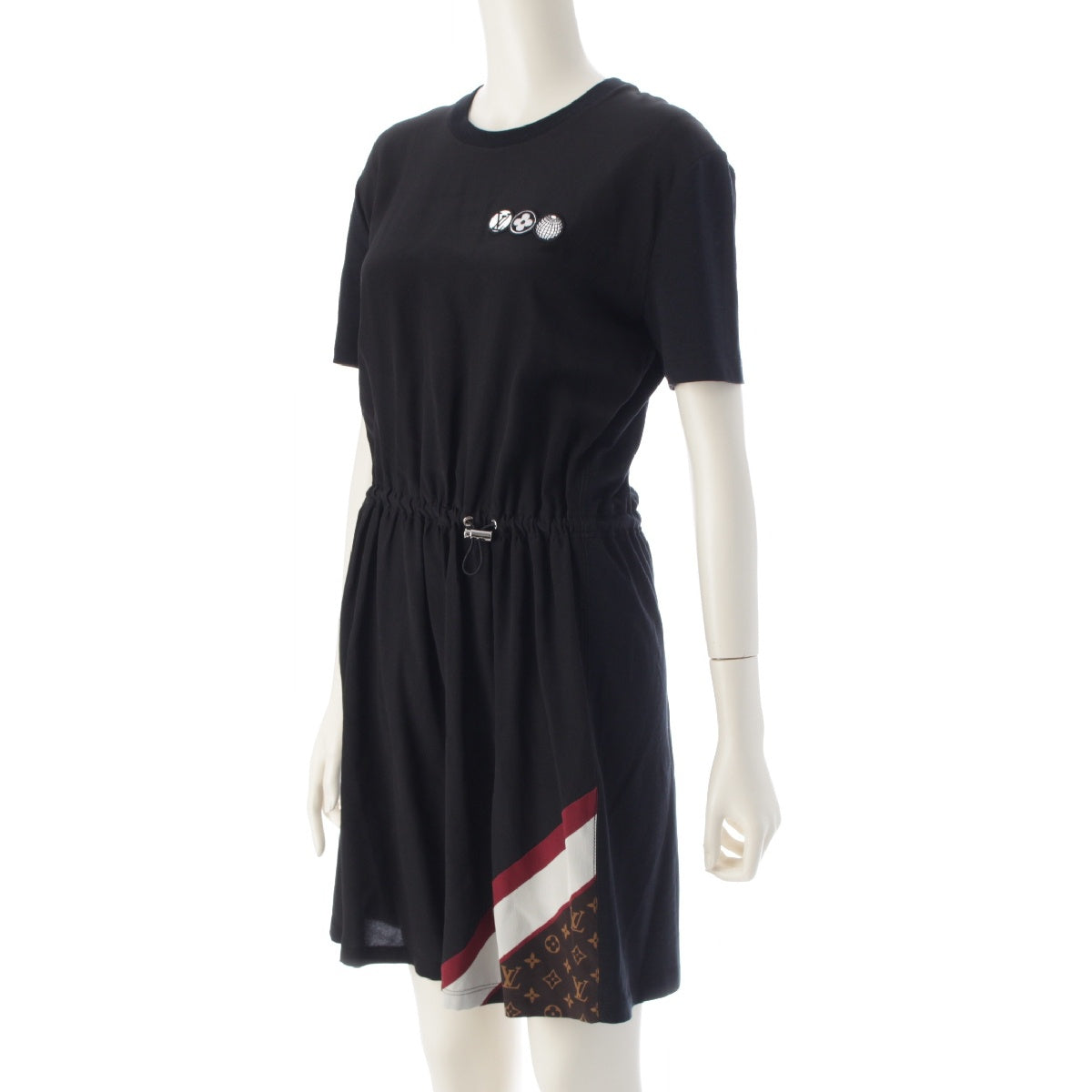 LOUIS VUITTON Cotton x silk Monogram Short Sleeve one piece black S