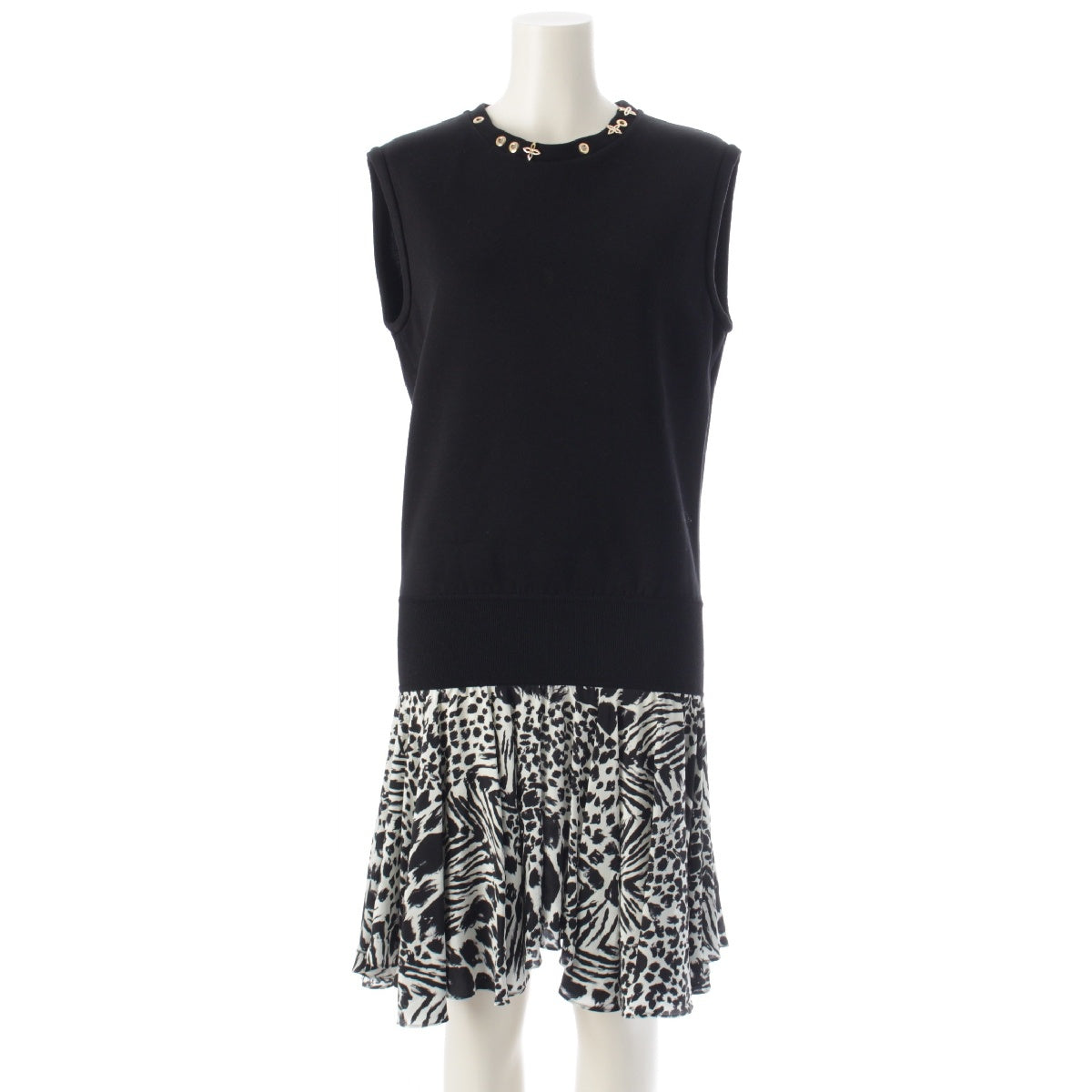 LOUIS VUITTON Cotton x nylon Leopard Pattern Docking Sleeveless one piece black S