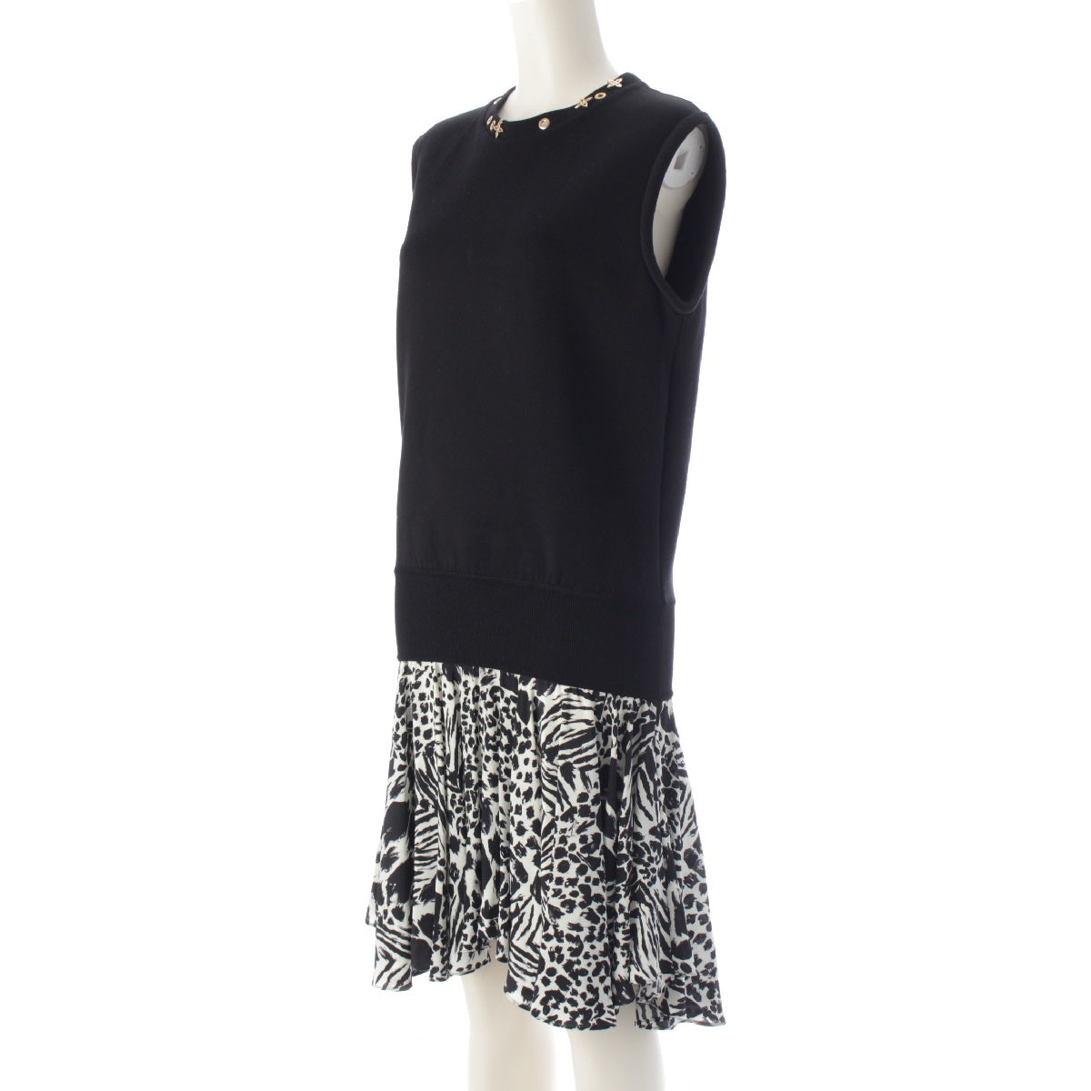 LOUIS VUITTON Cotton x nylon Leopard Pattern Docking Sleeveless one piece black S
