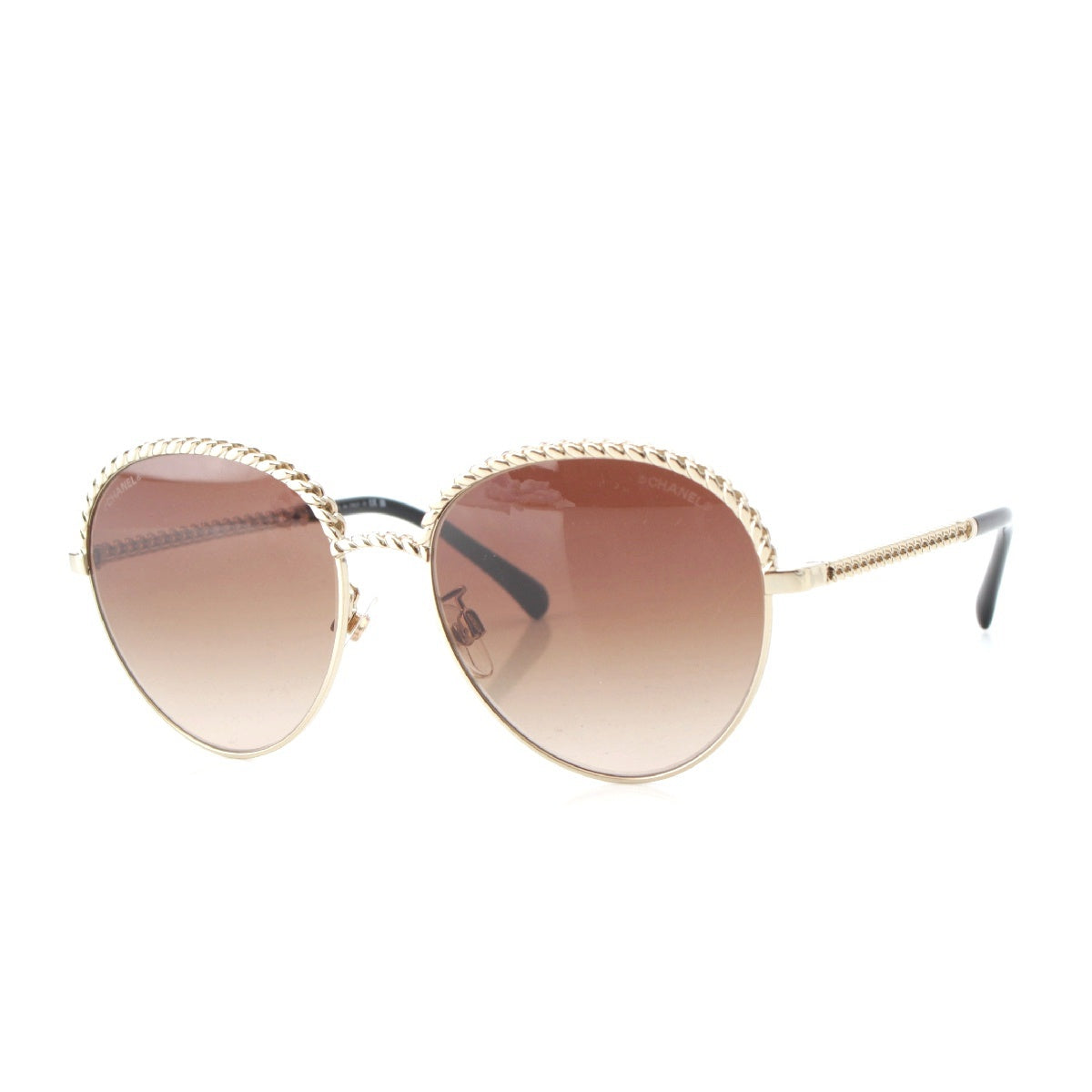 CHANEL COCO Mark Chain Panto Shape sunglasses Eyewear 4242 H6921 Black x Gold 55□17