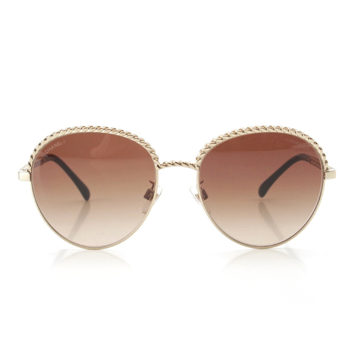 CHANEL COCO Mark Chain Panto Shape sunglasses Eyewear 4242 H6921 Black x Gold 55□17