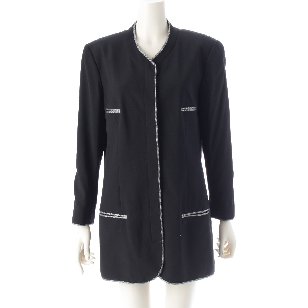 CHANEL 96P wool COCO Button Stripe Pattern Piping Jacket outer P06569 black 42