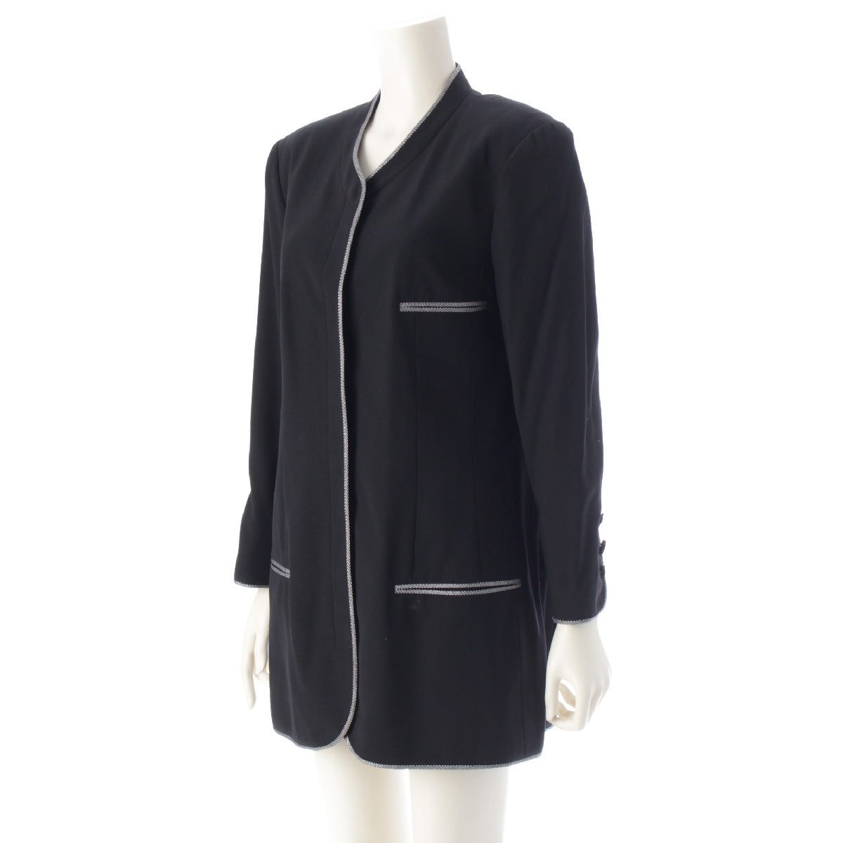 CHANEL 96P wool COCO Button Stripe Pattern Piping Jacket outer P06569 black 42