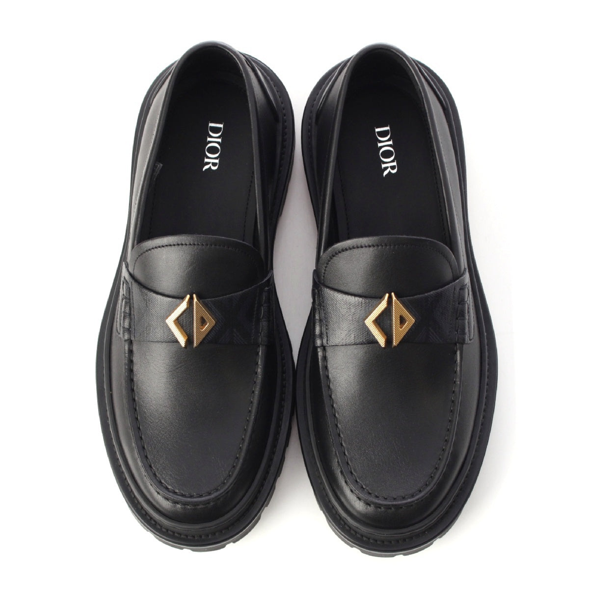 Dior Explorer Smooth Calfskin Leather CD logo loafers Leather shoes 3LO126ZSC Black gold 40