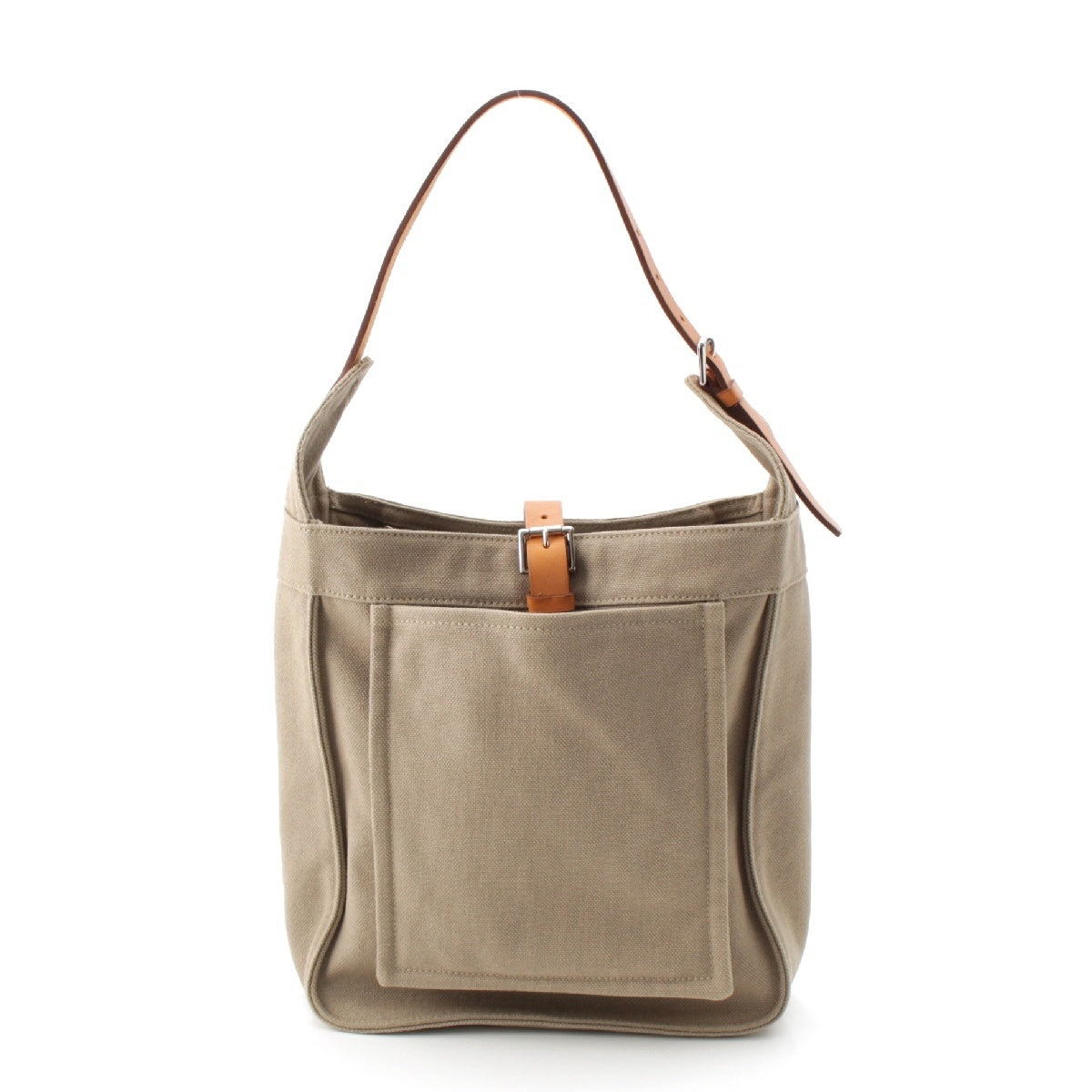 HERMES Leather x canvas Maruwari PM Shoulder Bag □ M marking Light khaki