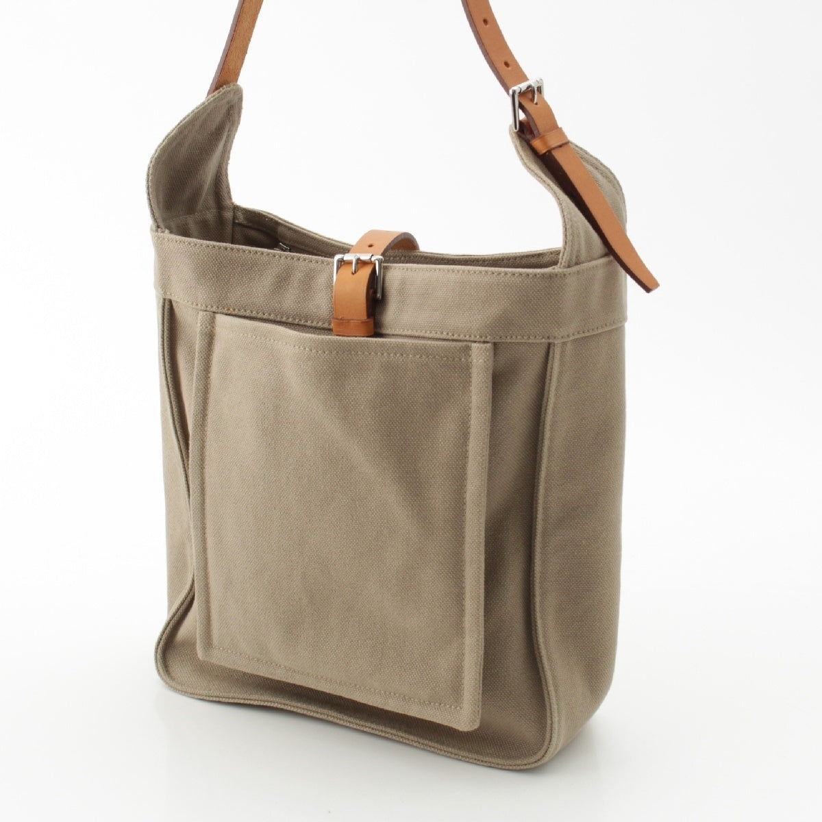 HERMES Leather x canvas Maruwari PM Shoulder Bag □ M marking Light khaki