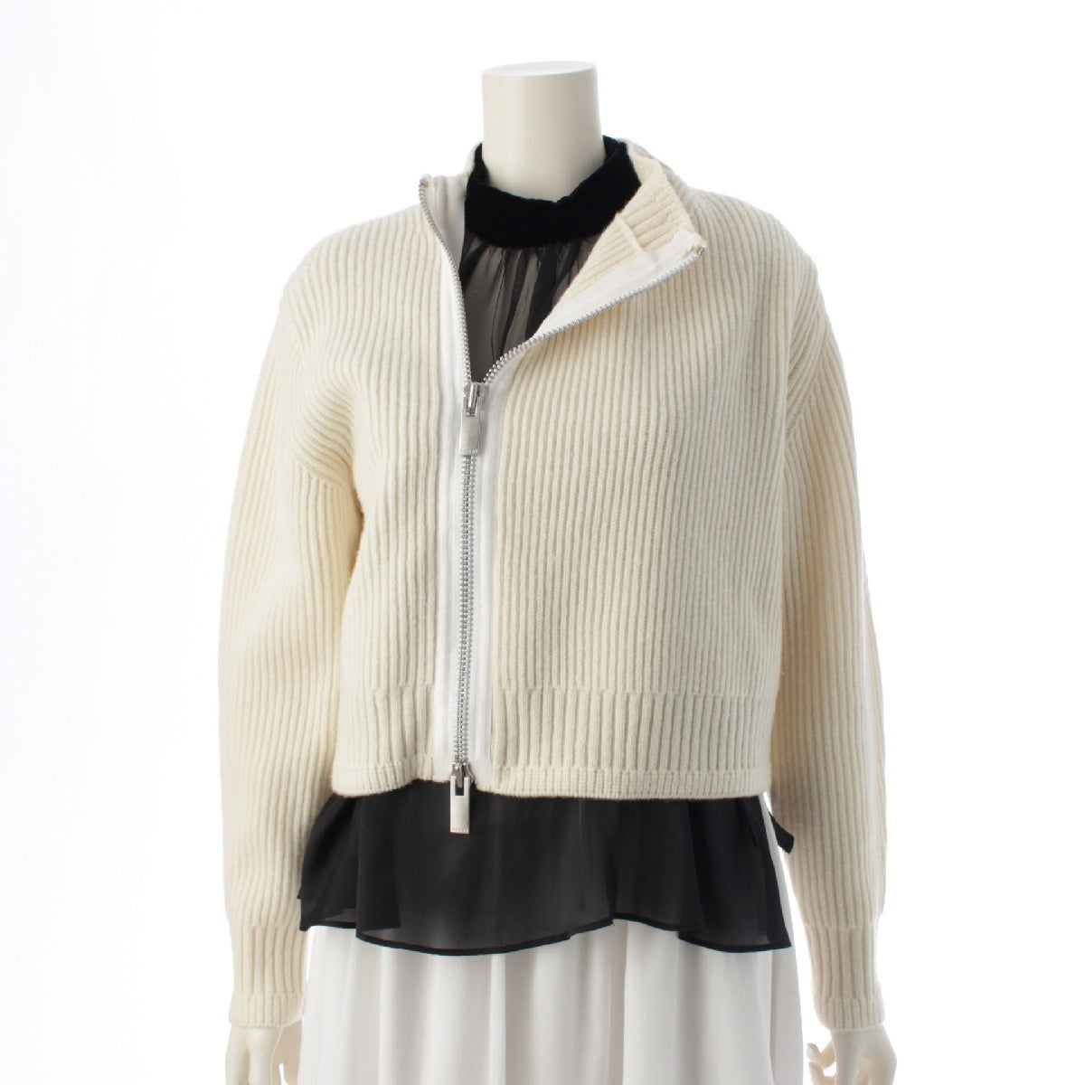 Sacai wool MAGLIONE WOOL KNIT Blouson Zip up jacket 23-06823 White black