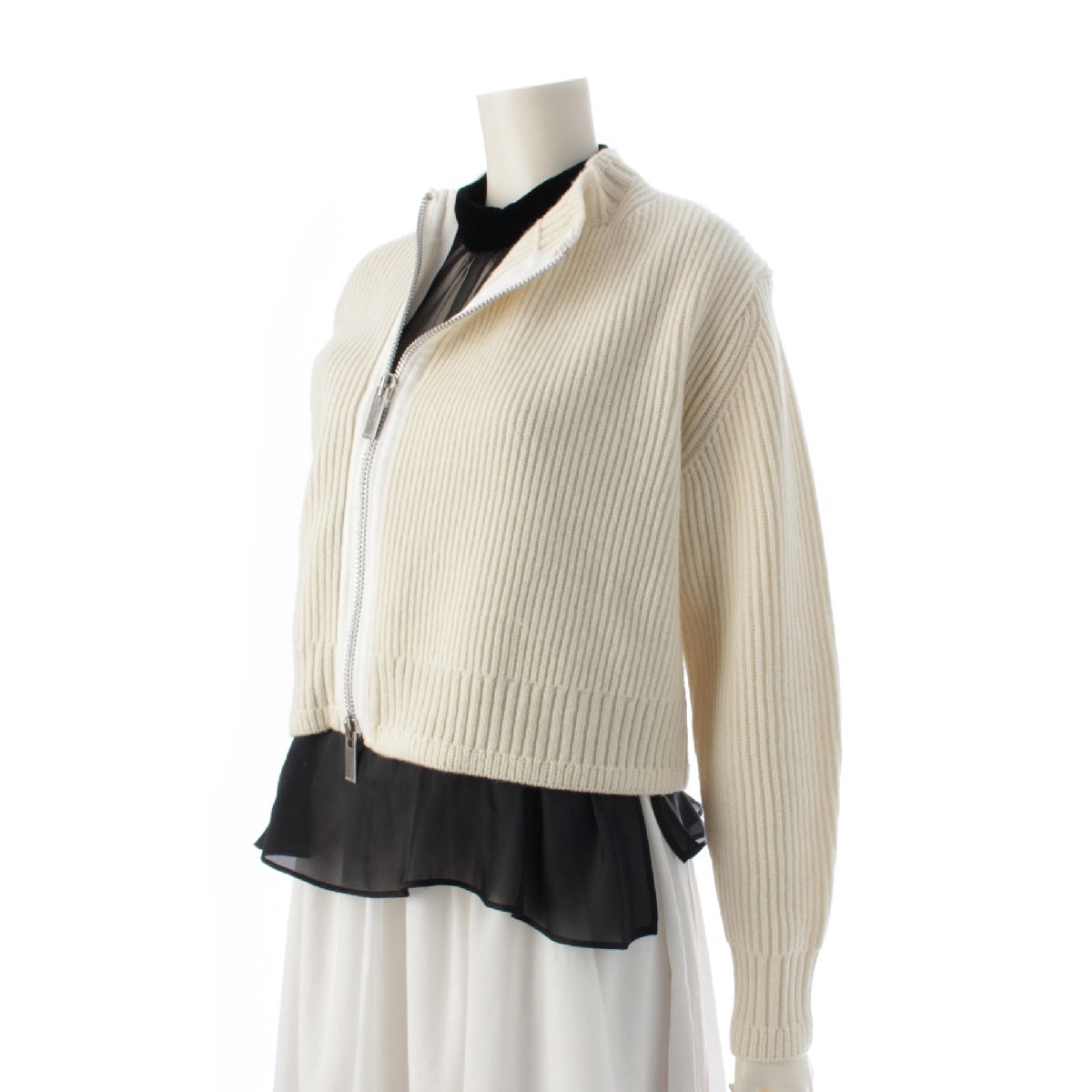 Sacai wool MAGLIONE WOOL KNIT Blouson Zip up jacket 23-06823 White black