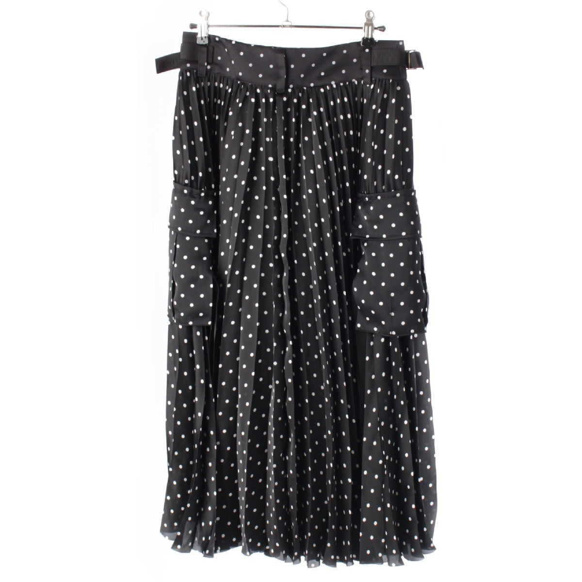 Sacai Polka Dot Print Pleated Long skirt Side Pocket Cargo 23-06943 Black White 1