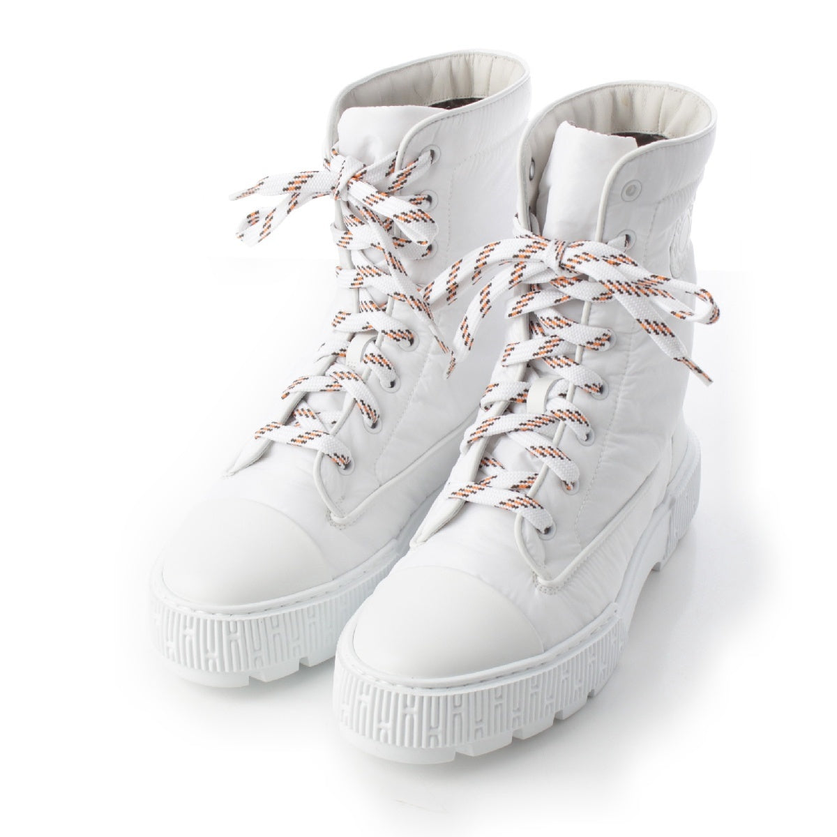 HERMES Calf leather fresh boots parachute fabric H242071Z white 37 1/2