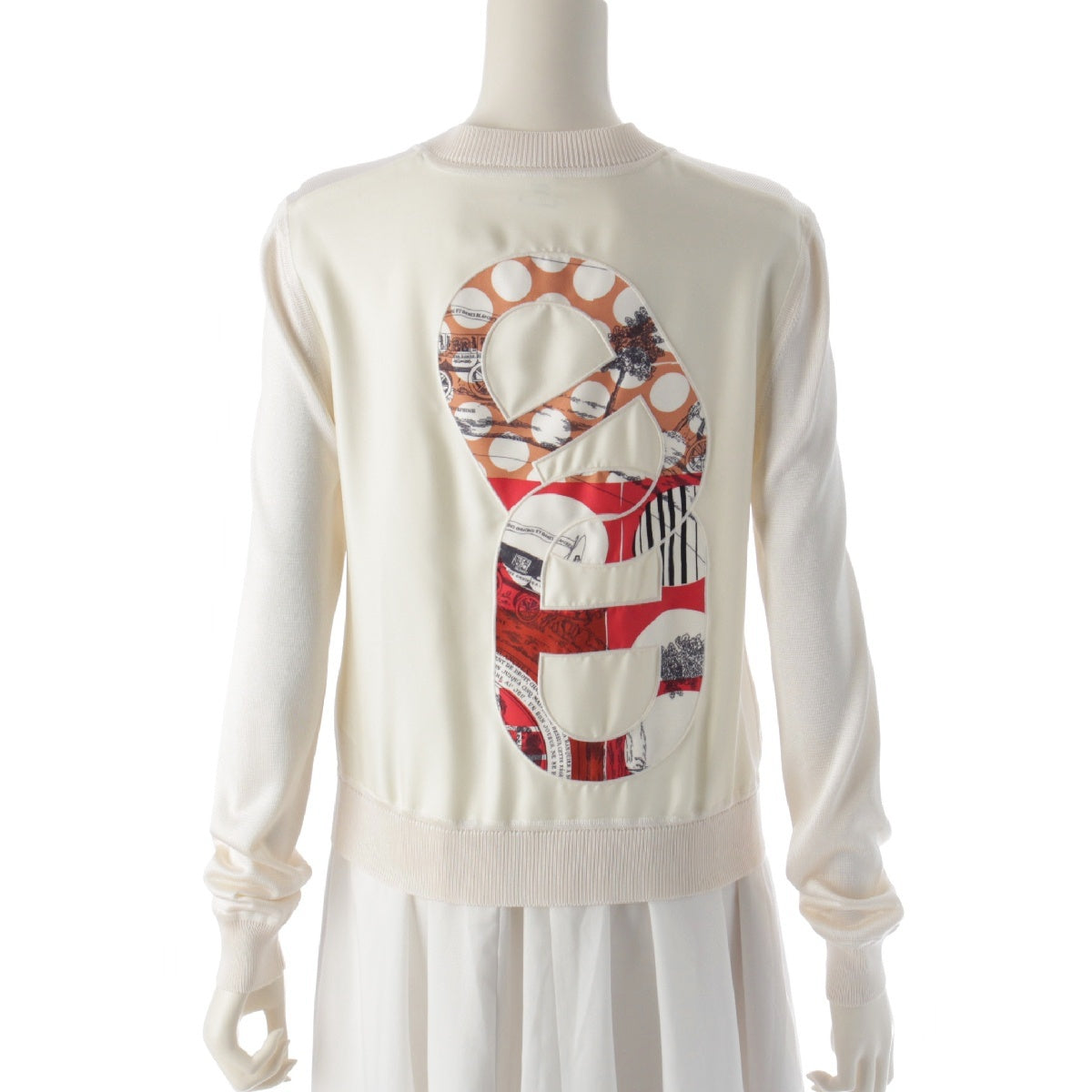 HERMES silk Twill laine Chaine d'Ancre motif switching cardigan tops 2E2818DS Ivory 36