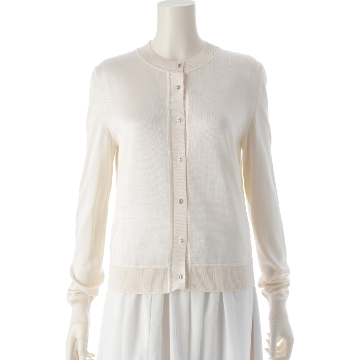 HERMES 22Stainless Steel silk Twill laine Chaine d'Ancre motif switching cardigan tops 2E2818DS Ivory 36