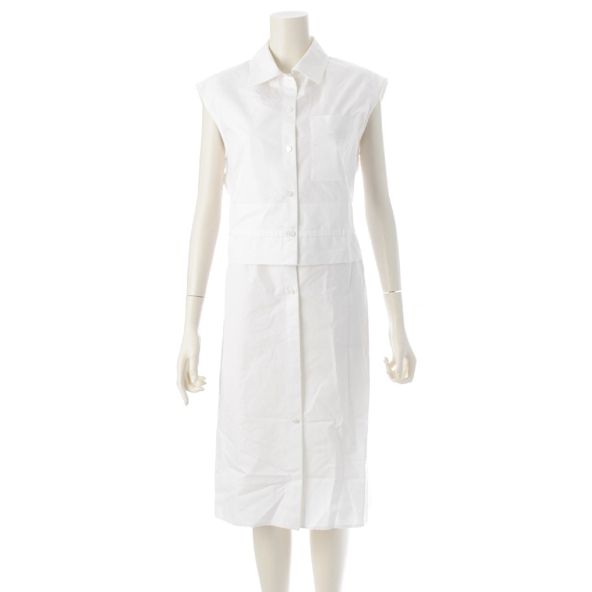 HERMES 23Stainless Steel cotton Caleche Sleeveless one piece embroidered logo shirt 3E0565DT white 36