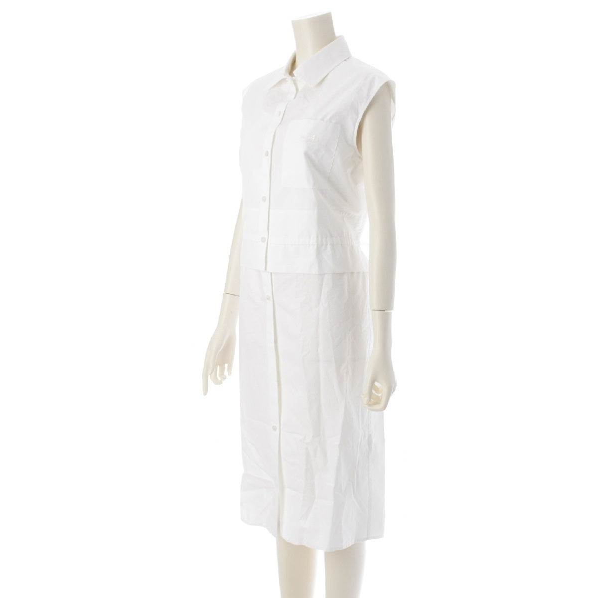 HERMES 23Stainless Steel cotton Caleche Sleeveless one piece embroidered logo shirt 3E0565DT white 36