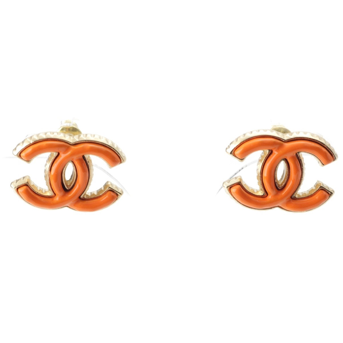 CHANEL A23A COCO Mark studs Pierce Earring accessories Gold x orange