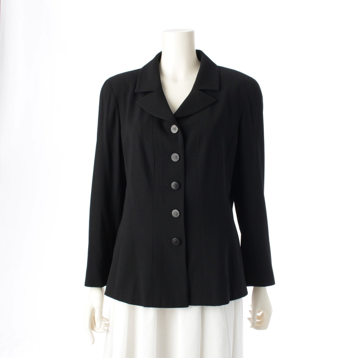 CHANEL 98C wool Vintage COCO Button Single tailored jacket P10047 black 44