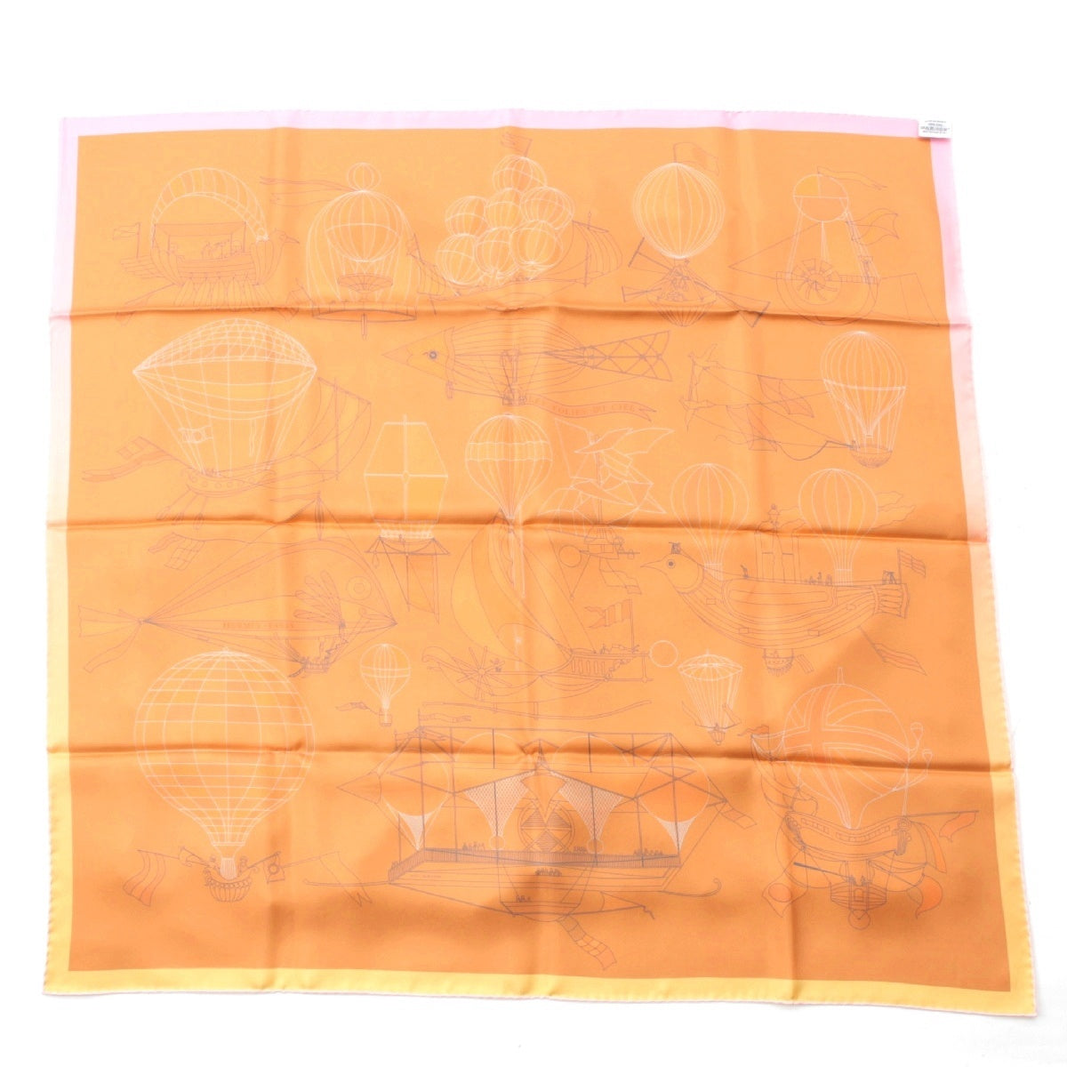 HERMES silk Carré 90 Double Face LES FOLIES DU CIEL Madness in the Sky scarf Gray x orange