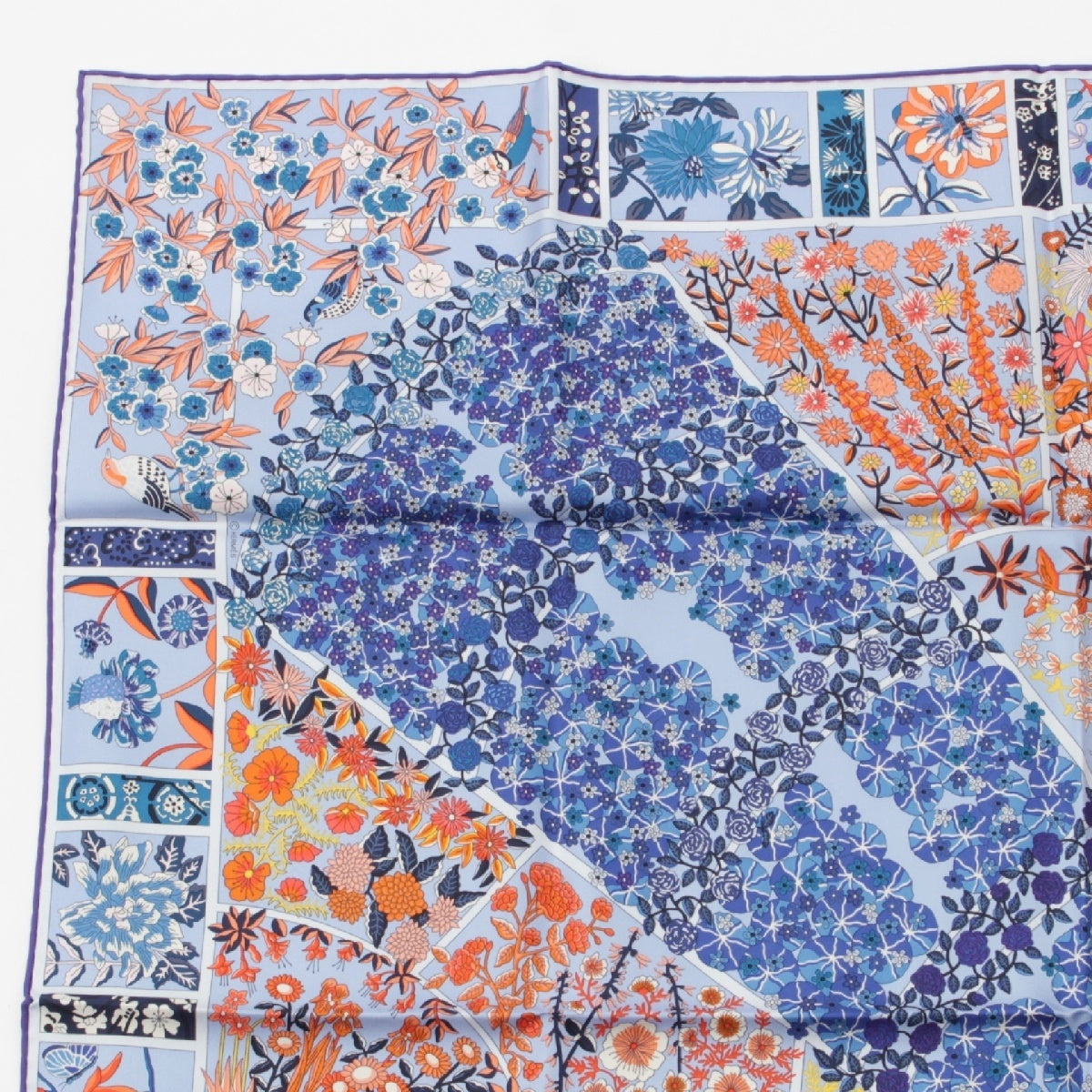 HERMES silk Carre 90 Fleurs de Giverny The Flower of Giverny scarf blue