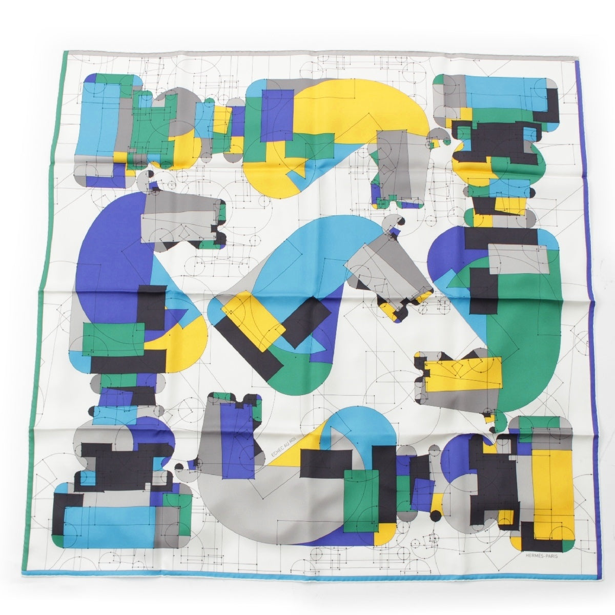HERMES silk Carre 90 ECHEC AU ROI Checkmate scarf White x Multicolor