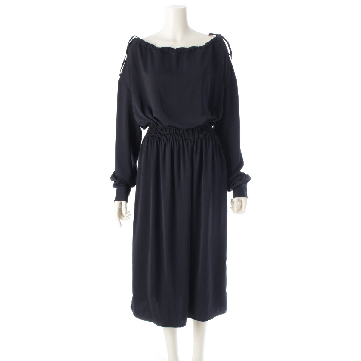 CELINE Phoebe period Ribbon Elastic waist one piece dress 2 6W78/7631 Navy 34