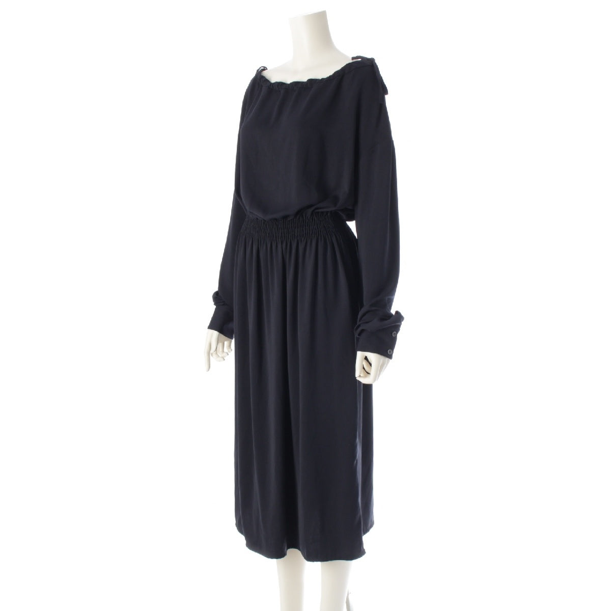 CELINE Phoebe period Ribbon Elastic waist one piece dress 2 6W78/7631 Navy 34