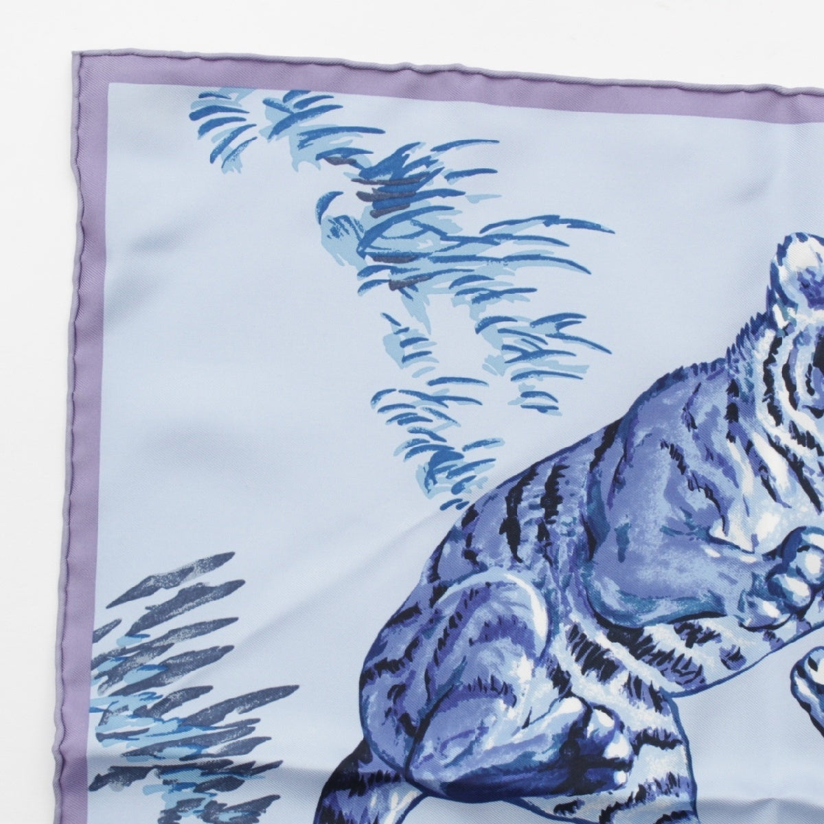 HERMES Carre 45 silk Les Tigreaux The Tigers scarf Handkerchief Petit Mini blue