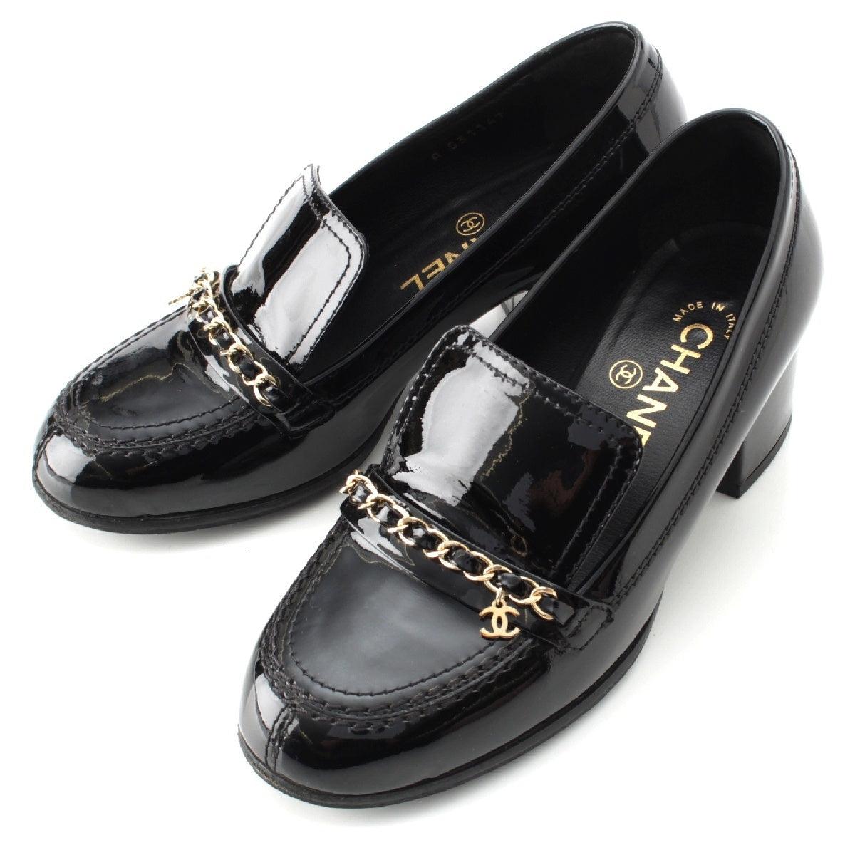 CHANEL Patent leather Chain COCO Mark loafers shoes G31147 black 35C