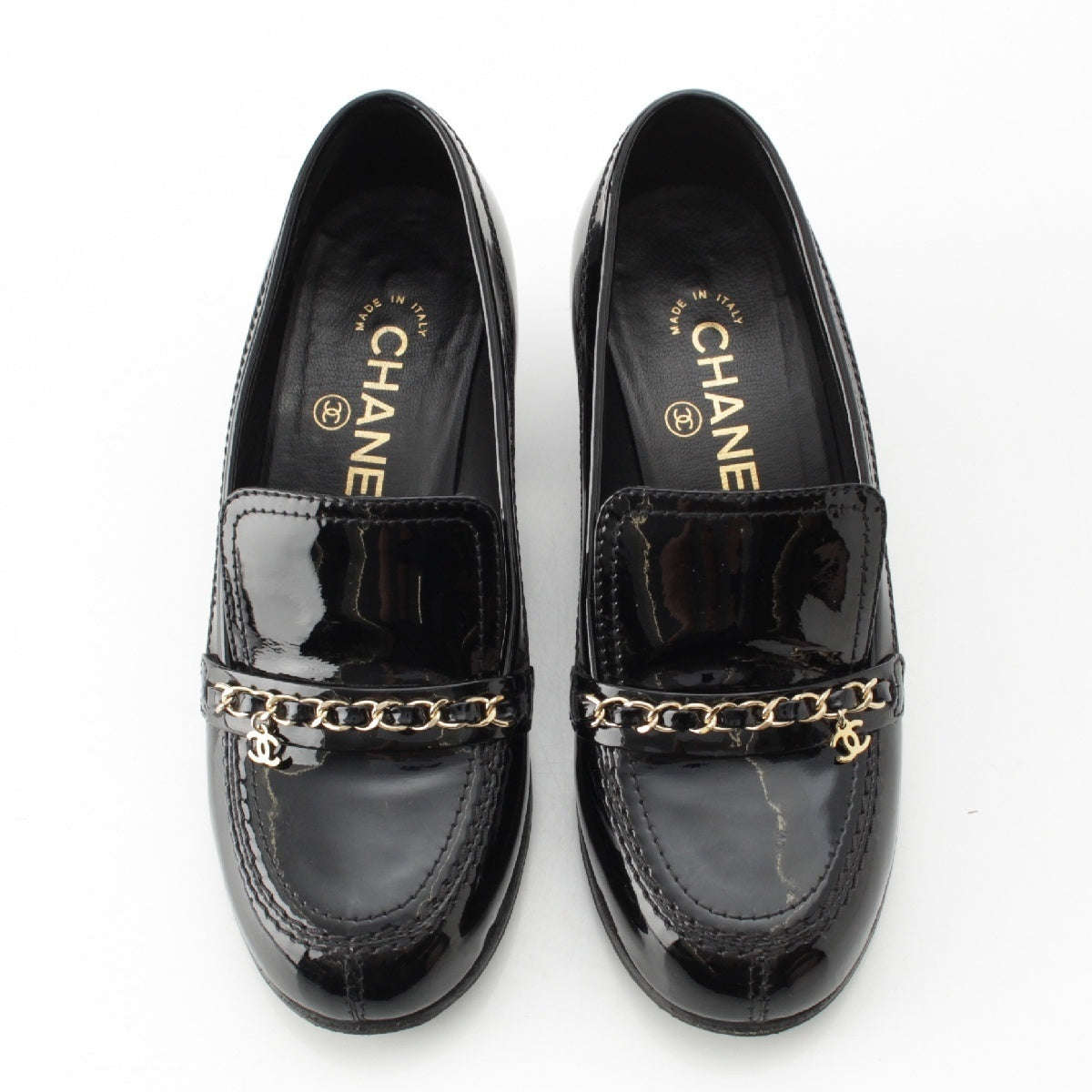 CHANEL Patent leather Chain COCO Mark loafers shoes G31147 black 35C