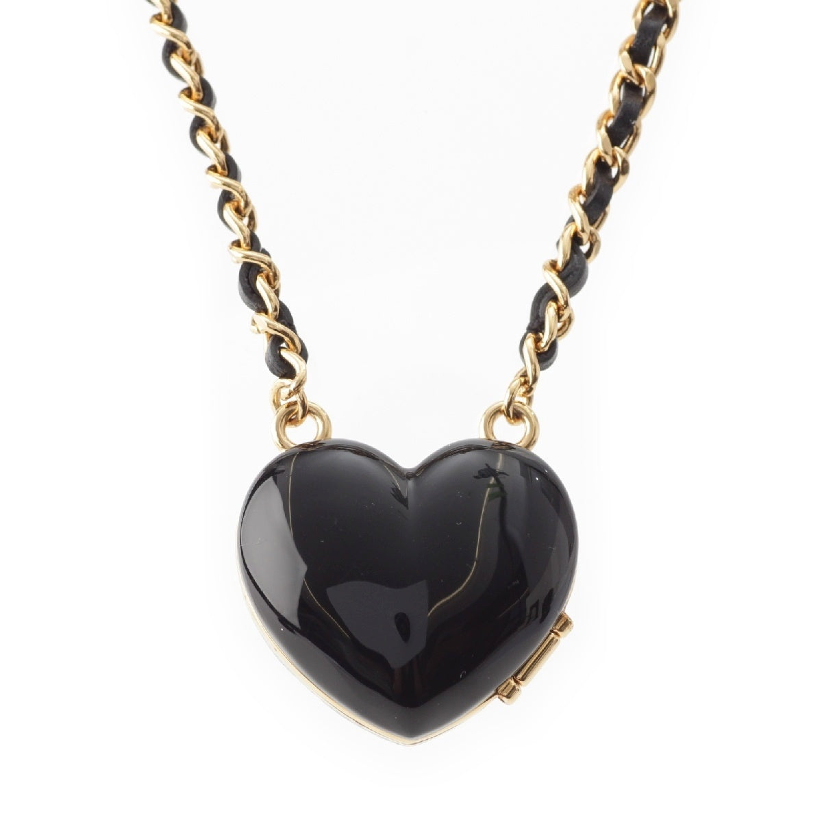 CHANEL C23 Heart Rocket COCO Mark Leather Chain Mirror Necklace Accessories Black gold