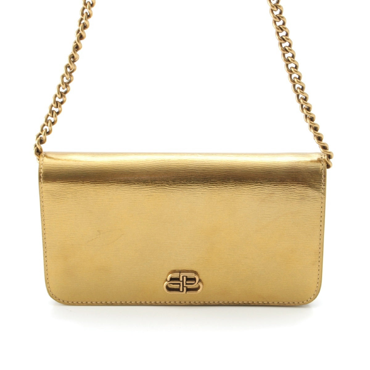 BALENCIAGA leather BB logo 2way clutch chain Shoulder Bag Cross body 601392  gold