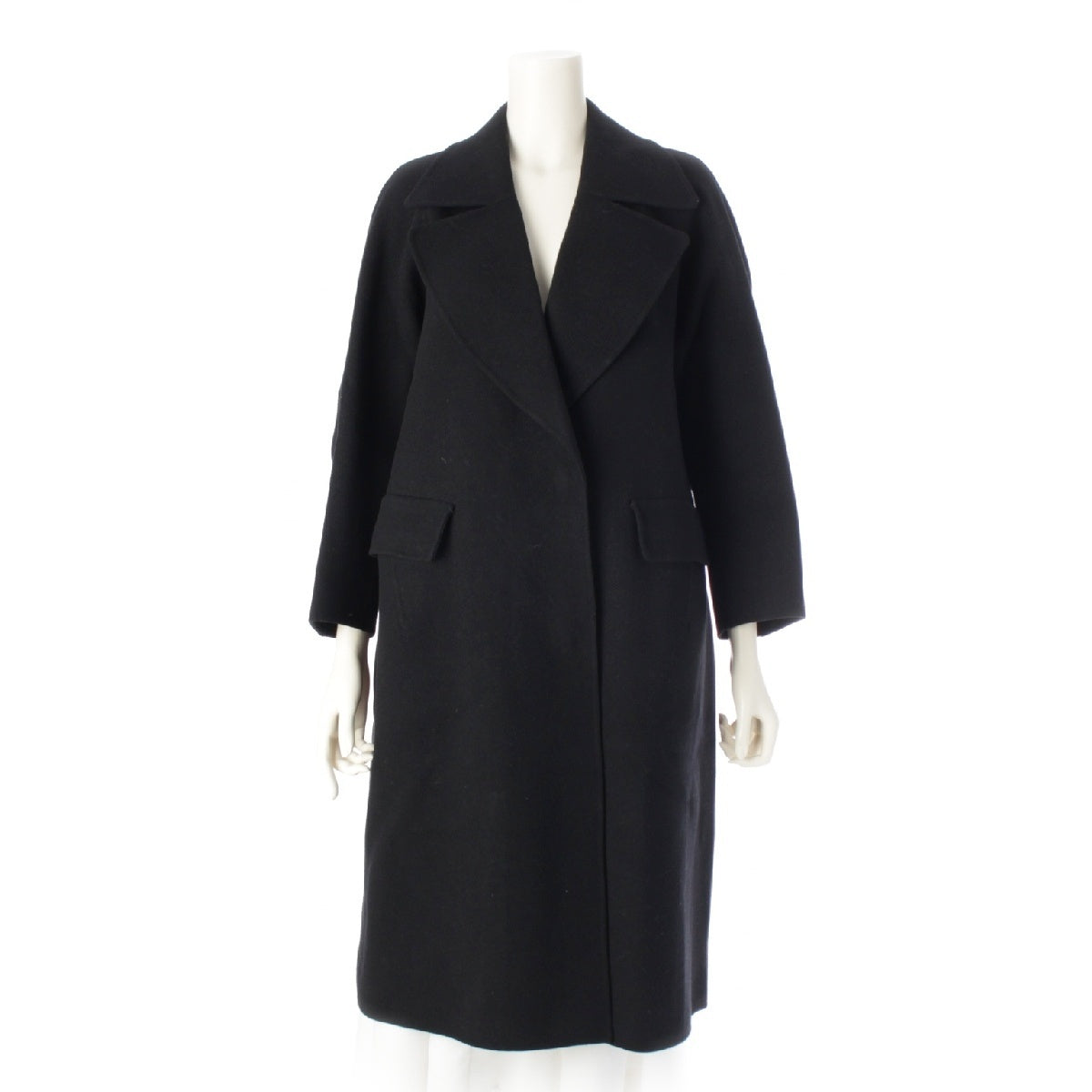Drawer Cashmere blend Melton wool Silk Snap button long trench coat outer 6525-299-0657 black 36