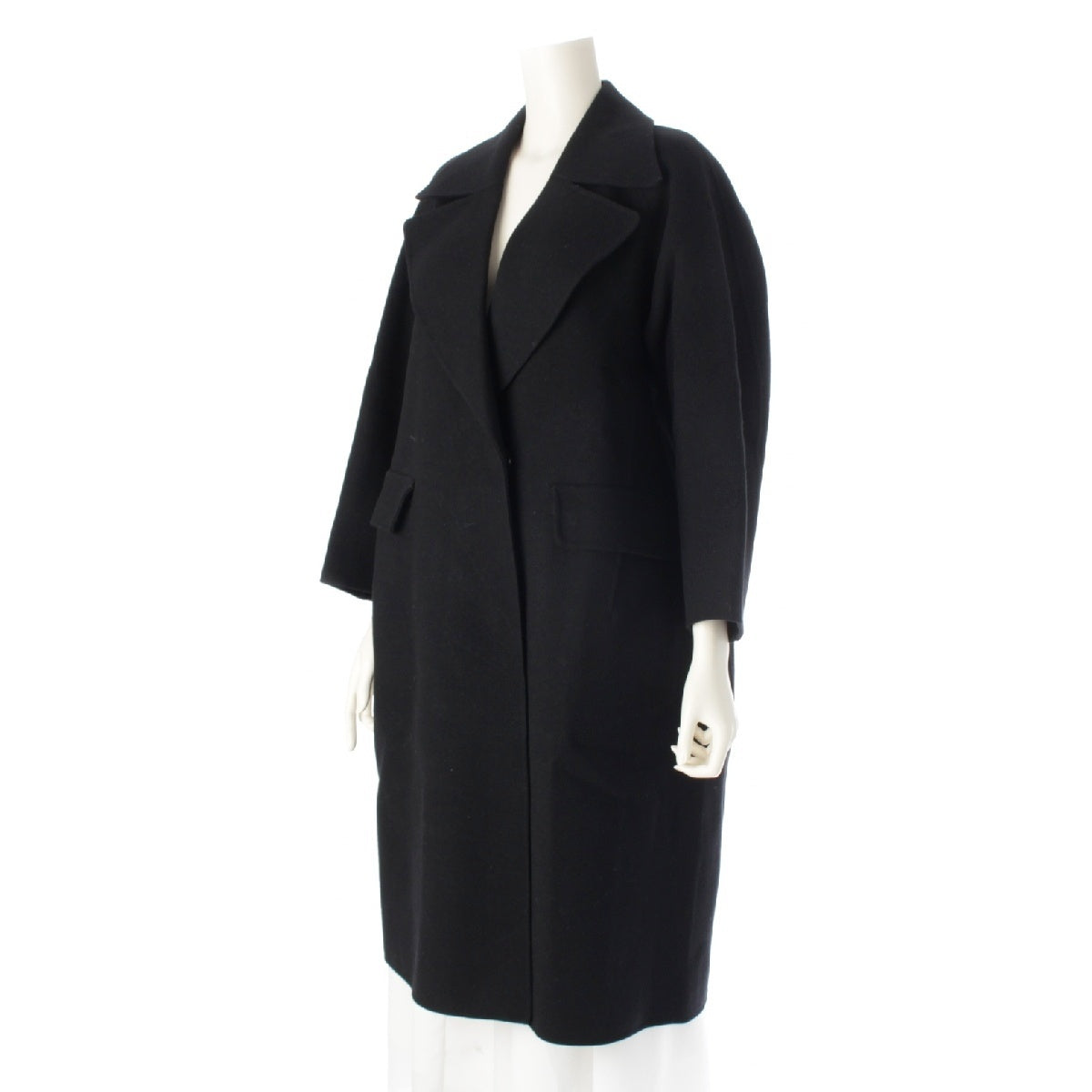 Drawer Cashmere blend Melton wool Silk Snap button long trench coat outer 6525-299-0657 black 36