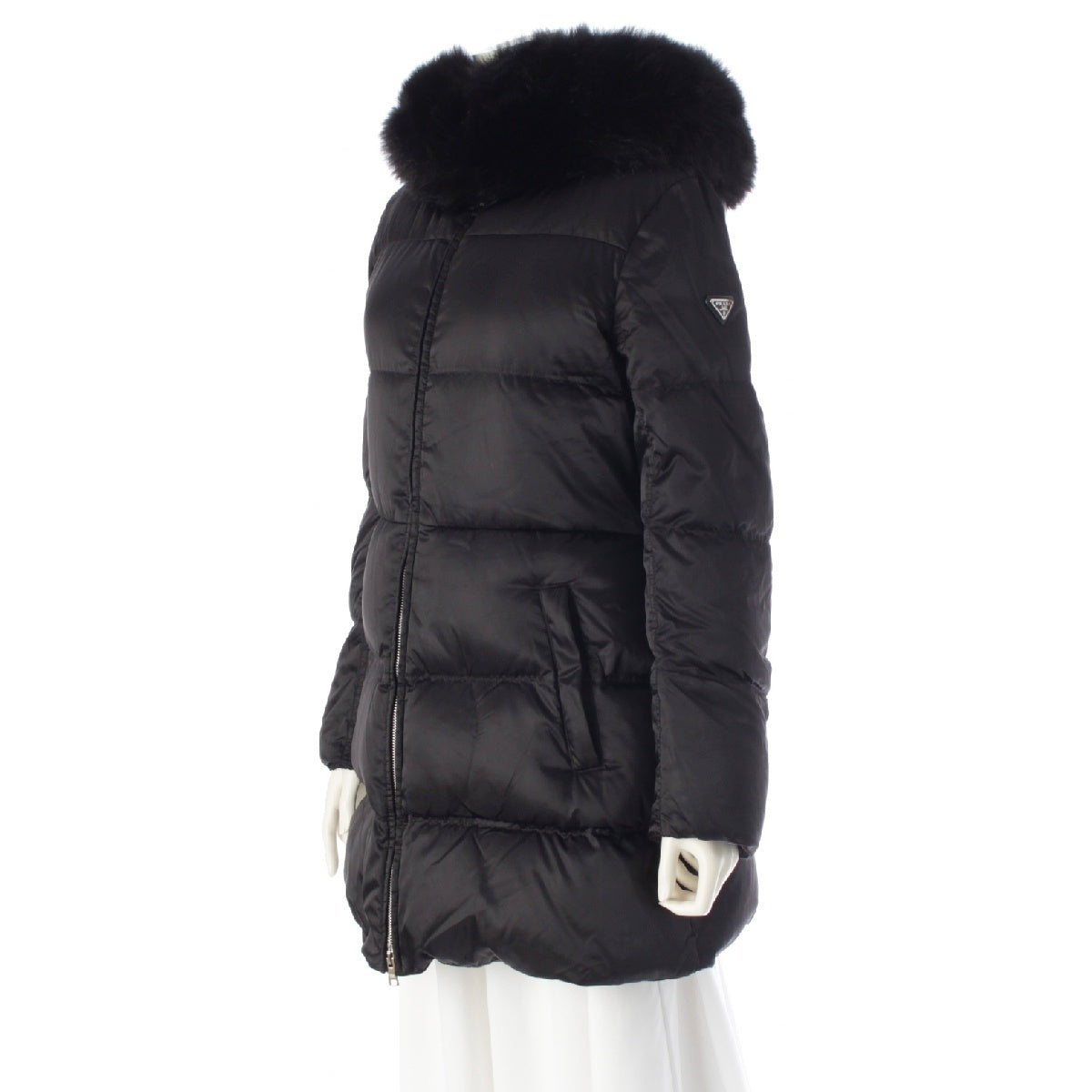 PRADA 19AW Fur Hoodie Long Down jacket Coat outer 29Z117 black 42