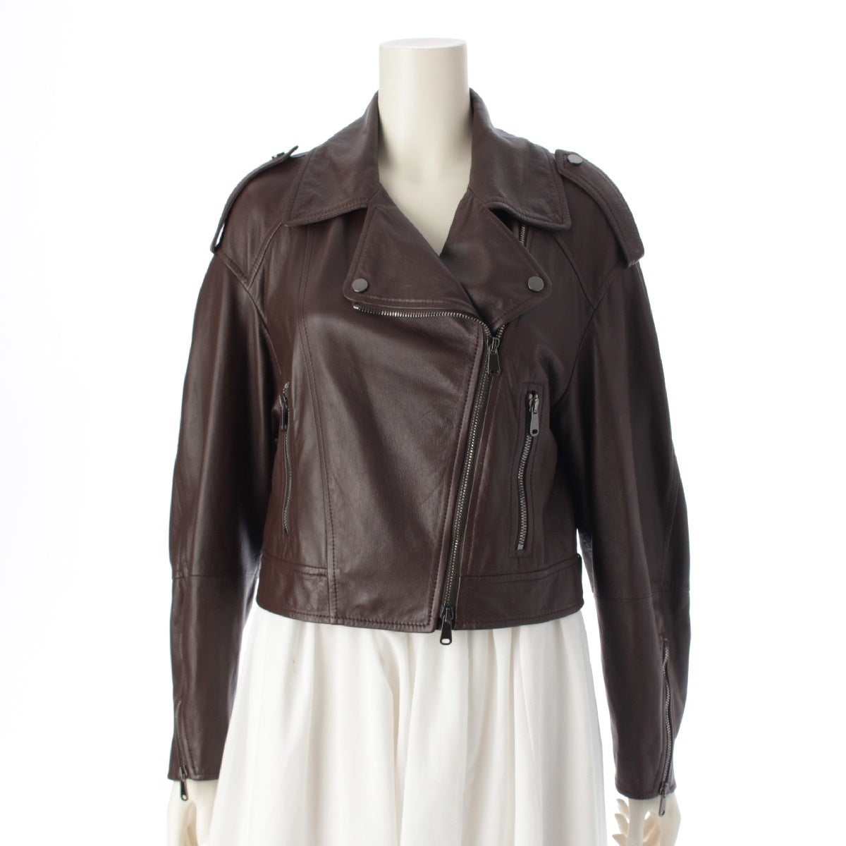 Brunello Cucinelli leather Zip up Riders jacket Brown 38