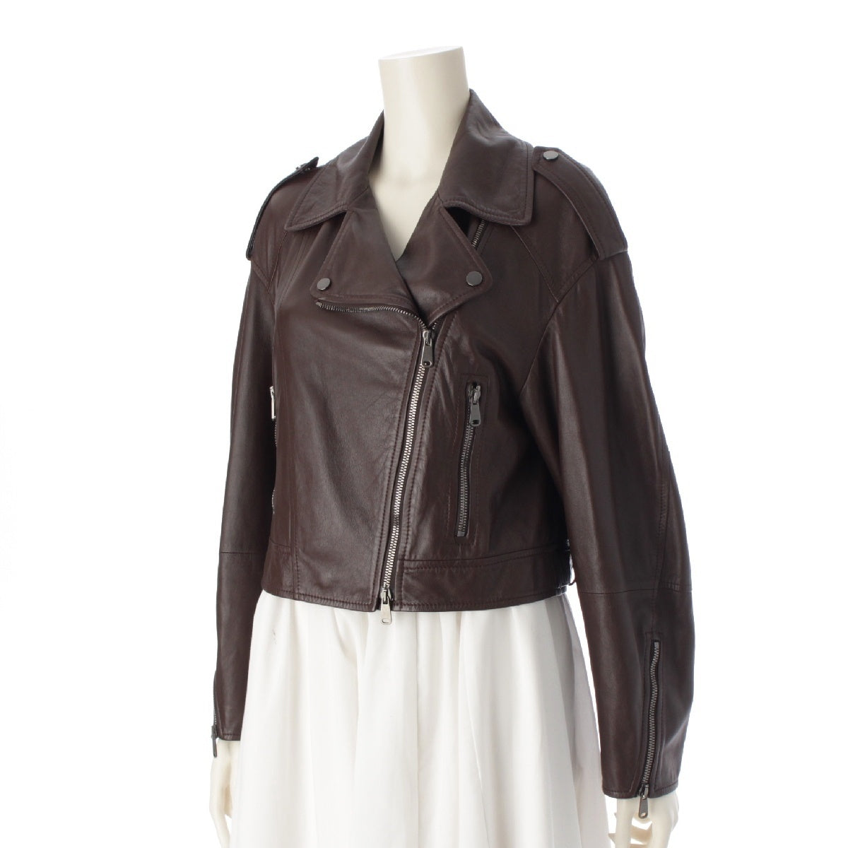 Brunello Cucinelli leather Zip up Riders jacket Brown 38