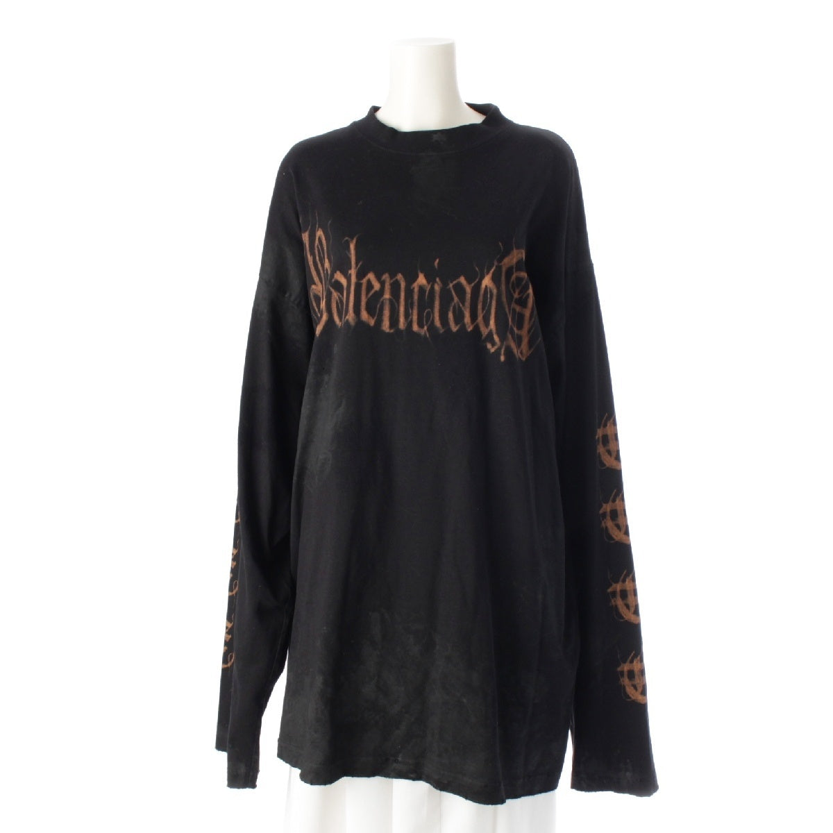 BALENCIAGA 23Stainless Steel TOVE1 cotton Destroy Logo Long-sleeved T-shirt Tops cut 739783 black 4