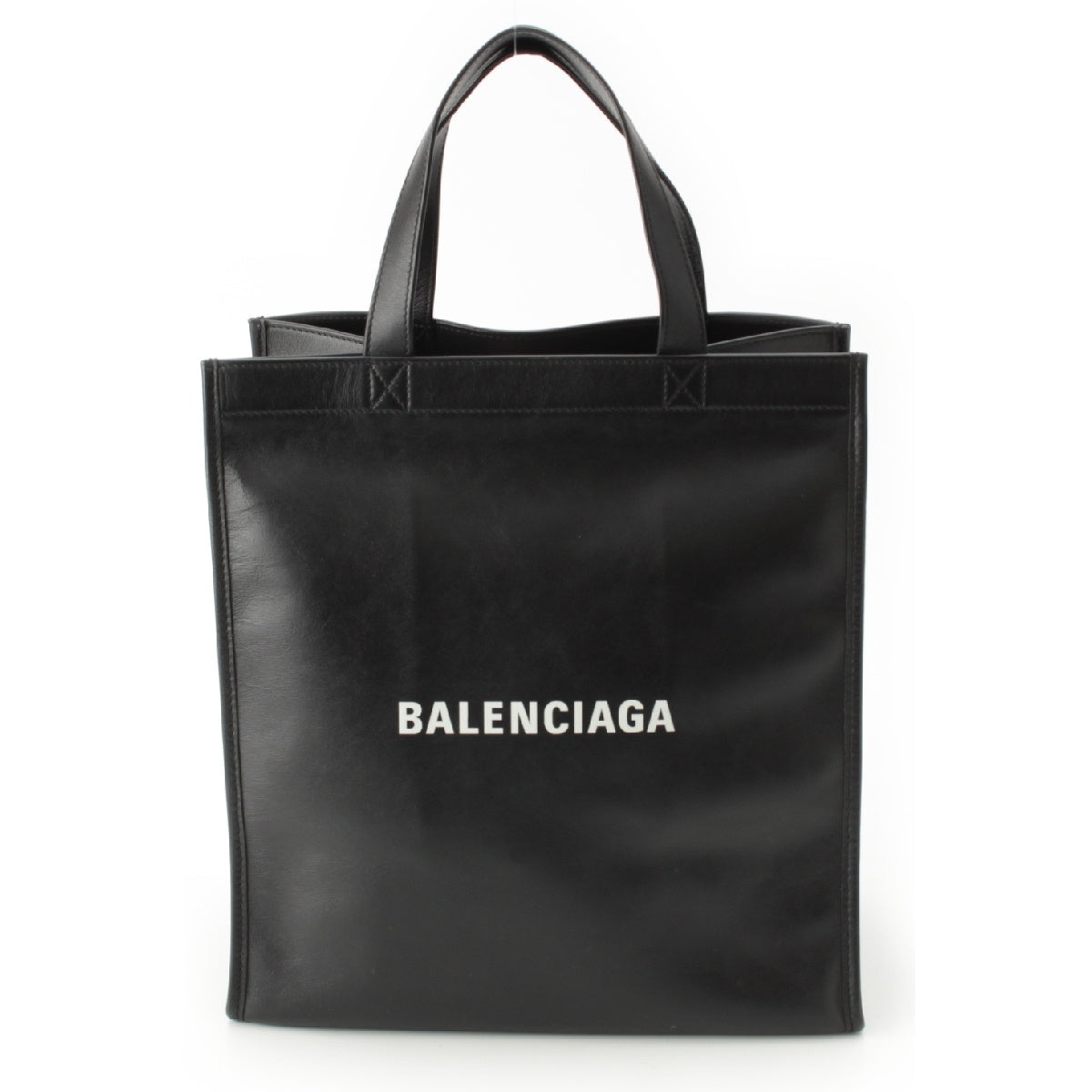 BALENCIAGA leather Logo shopper Tote Bag Handbag 541842 Black White