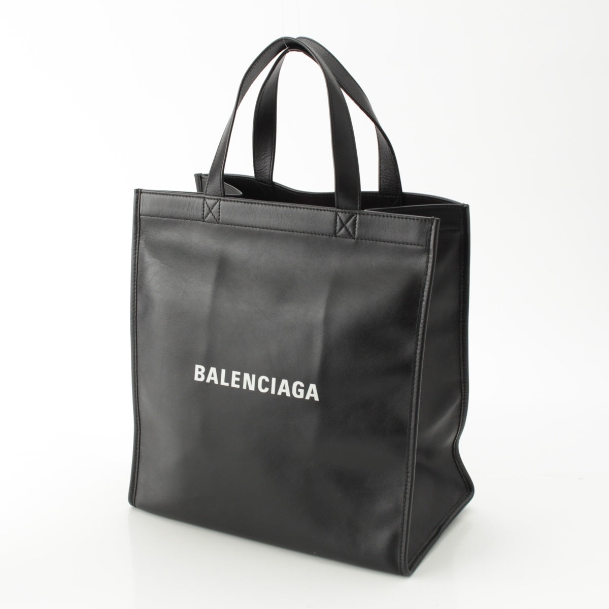 BALENCIAGA leather Logo shopper Tote Bag Handbag 541842 Black White