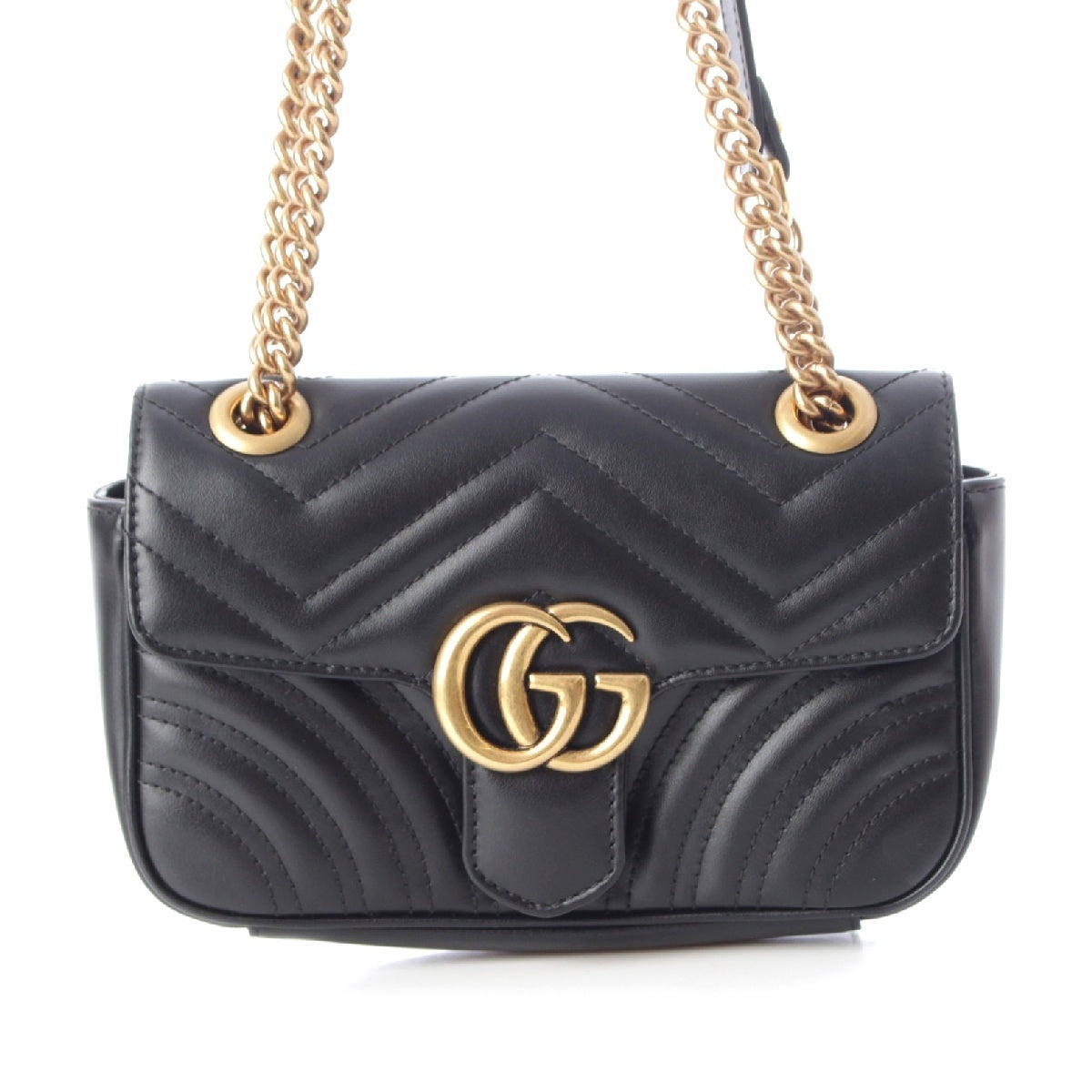GUCCI leather GG Marmont Heart Chain Shoulder Bag Cross body 446744 black