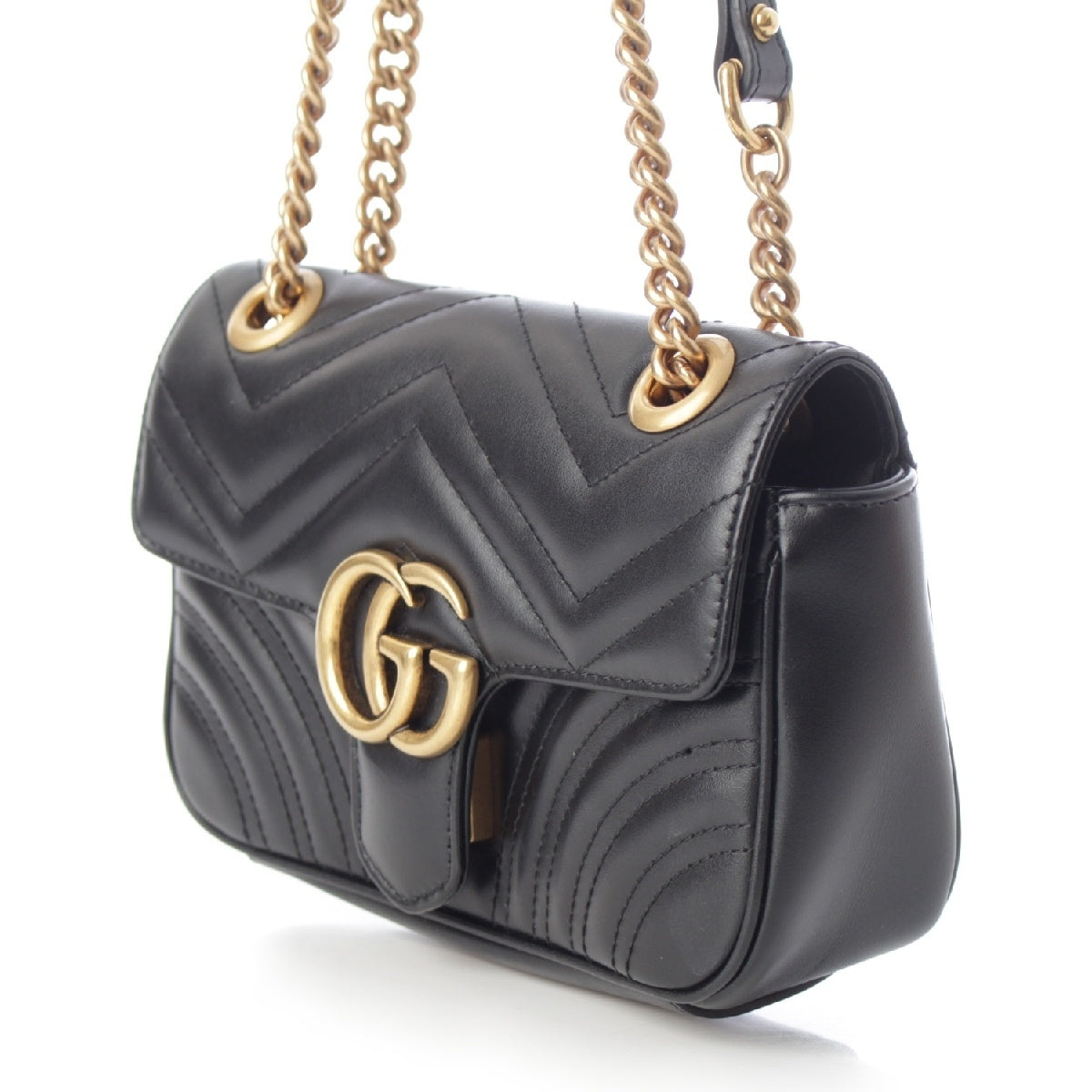 GUCCI leather GG Marmont Heart Chain Shoulder Bag Cross body 446744 black