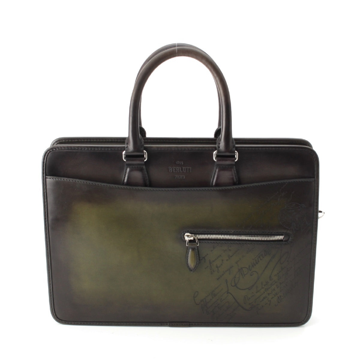 Berluti Anjoule Mini Gradient Calligraphy Scritto Leather 2way Shoulder Briefcase Business Handbags Green black