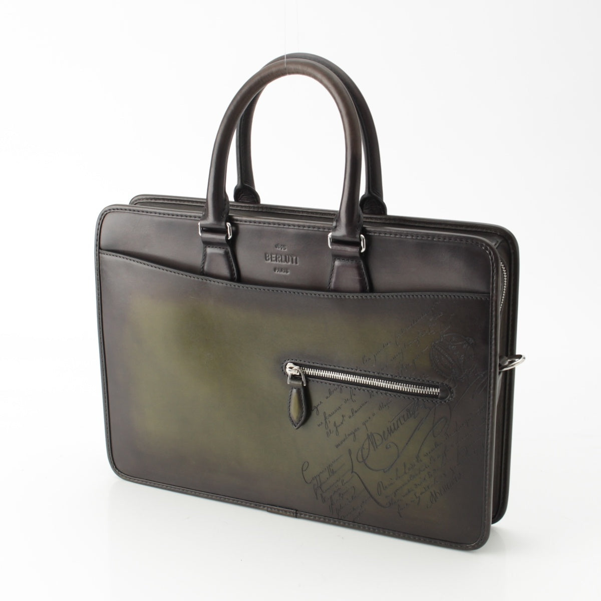 Berluti Anjoule Mini Gradient Calligraphy Scritto Leather 2way Shoulder Briefcase Business Handbags Green black