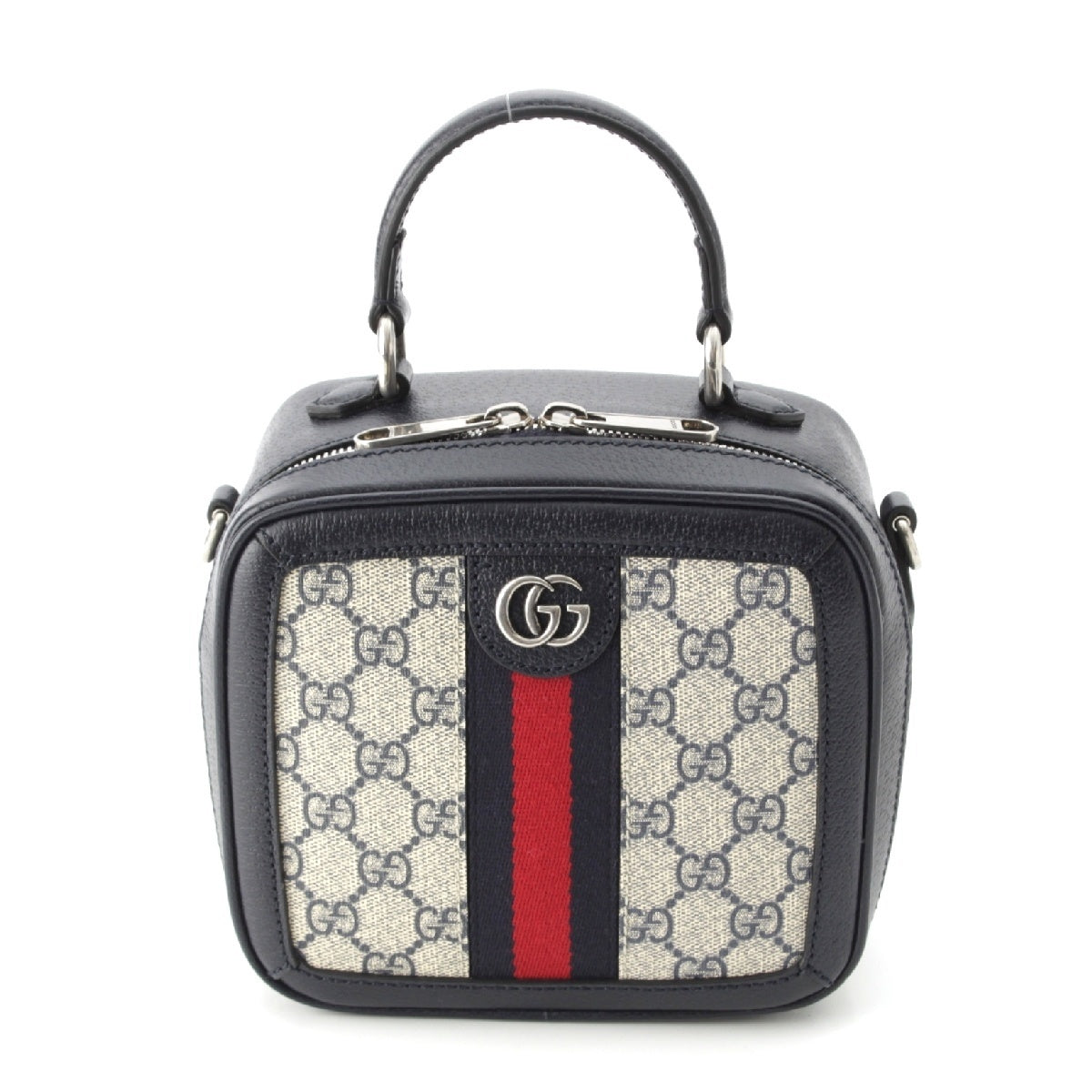 GUCCI GG Supreme x Leather Ophidia 2way Vanity Handbag 772157 Navy
