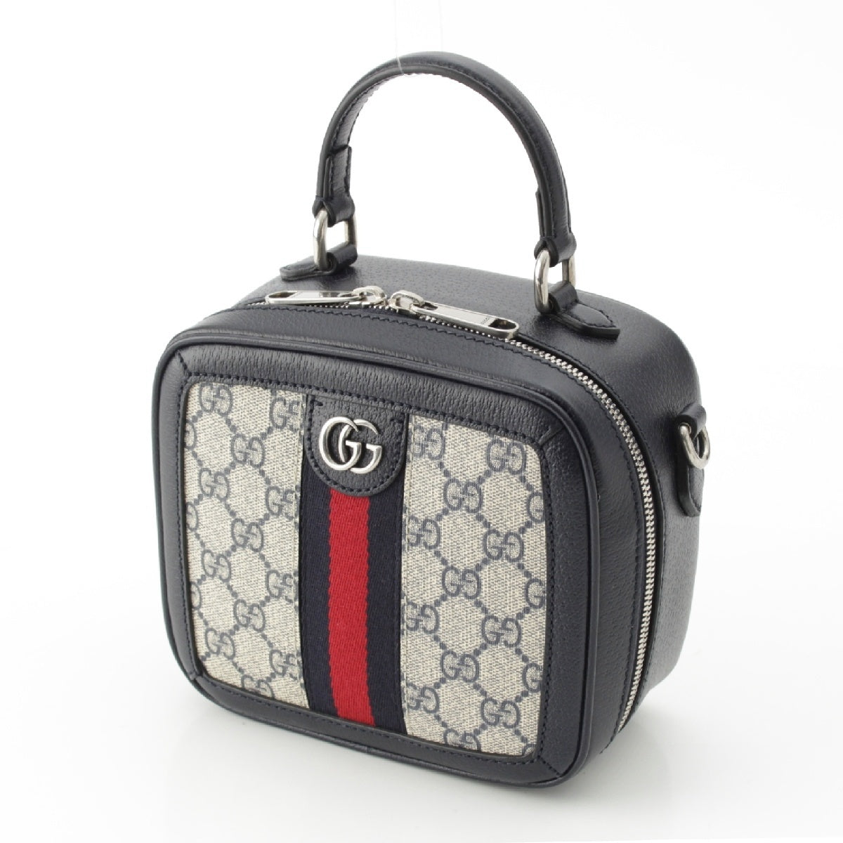 GUCCI GG Supreme x Leather Ophidia 2way Vanity Handbag 772157 Navy