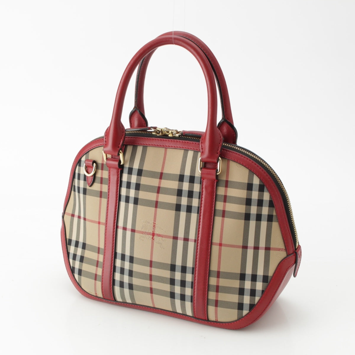 BURBERRY Orchard Horse Ferry Nova Check 2way Shoulder Handbag Cross body Beige red